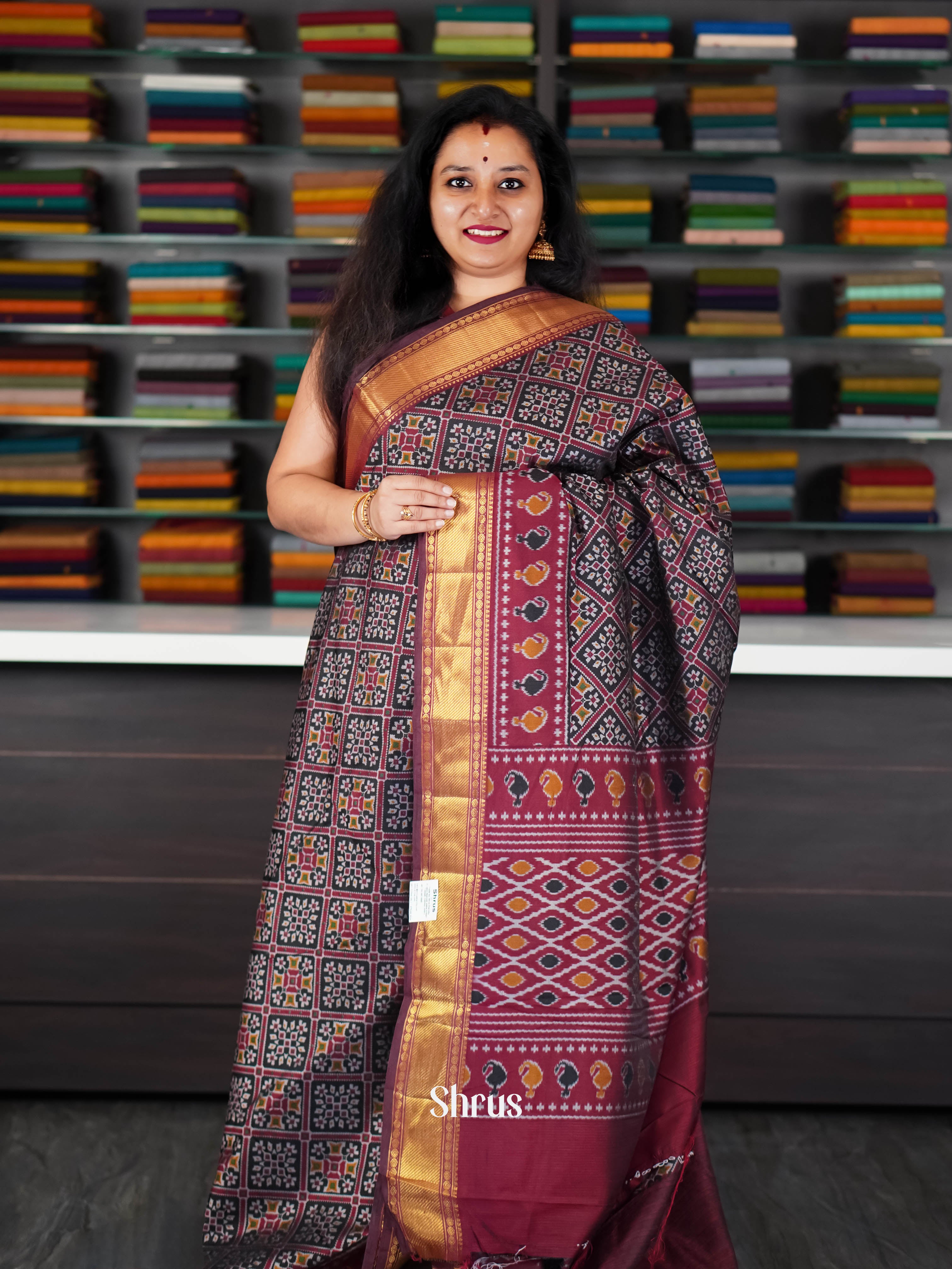 Black & Maroon - Semi Patola Saree - Shop on ShrusEternity.com