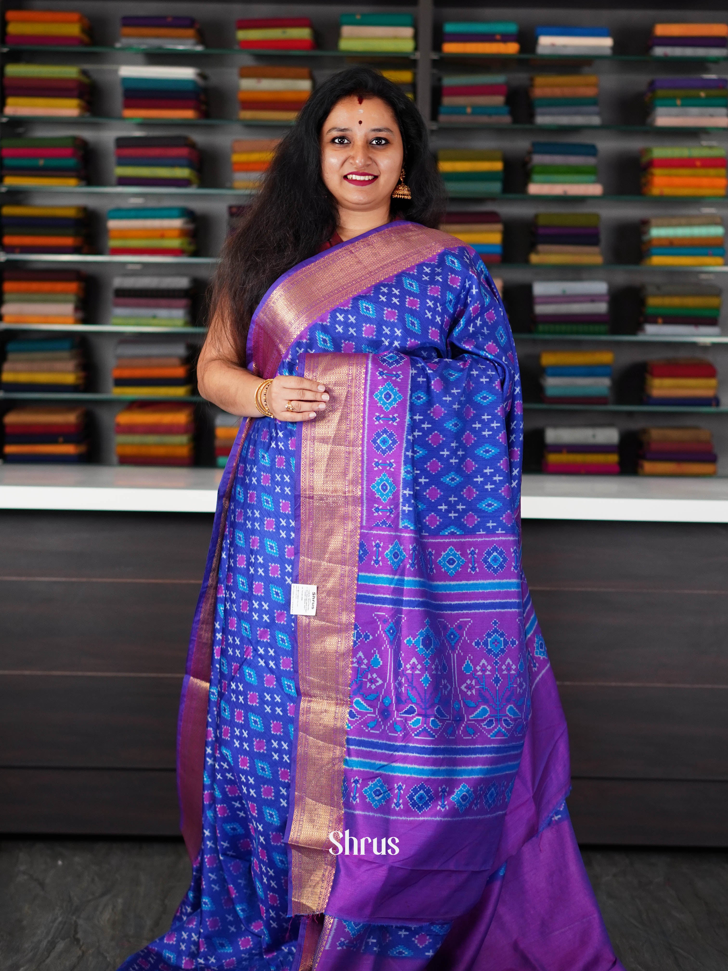 Blue & Purple - Semi Patola Saree - Shop on ShrusEternity.com