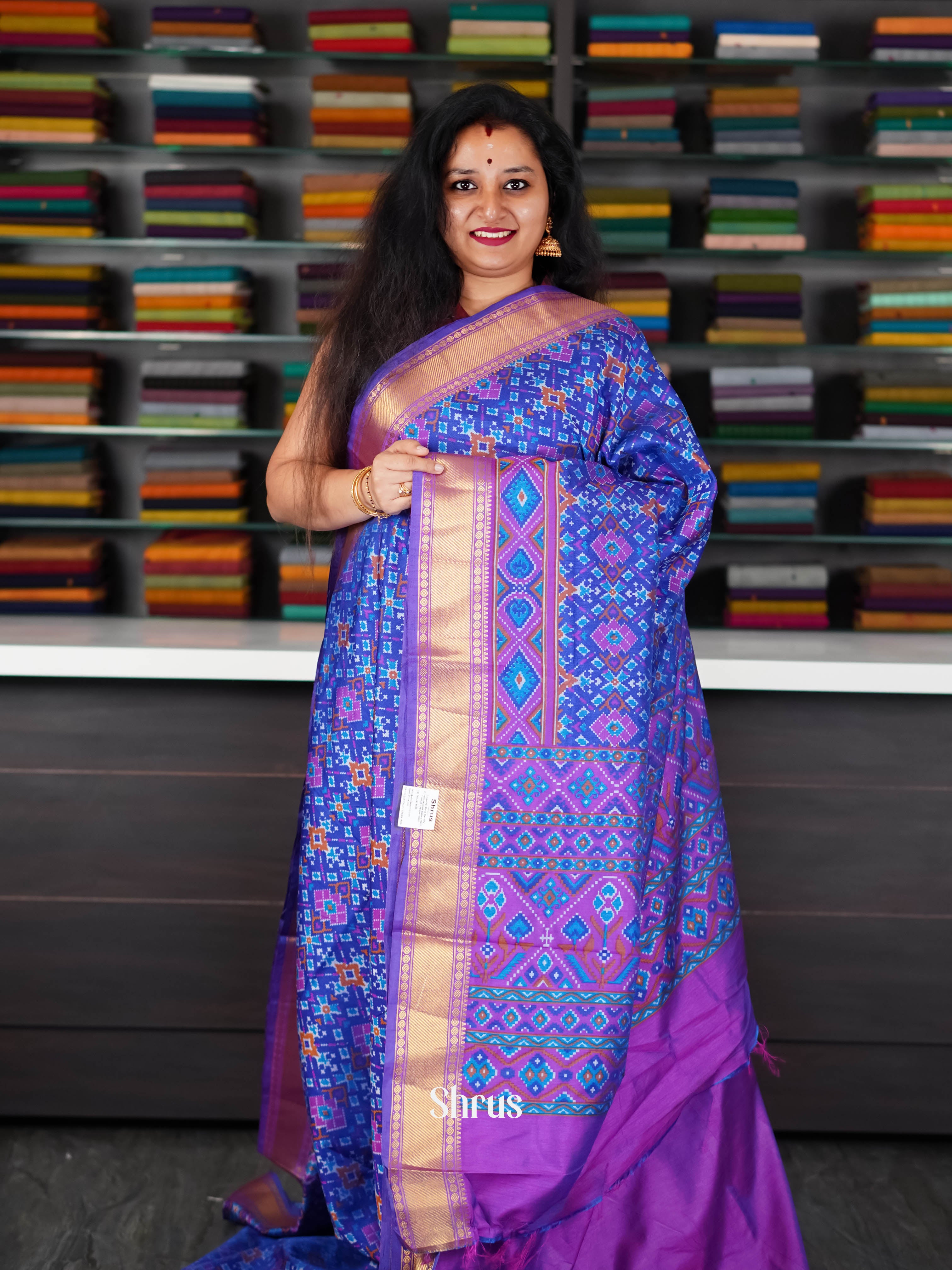 Blue & Purple - Semi Patola Saree - Shop on ShrusEternity.com