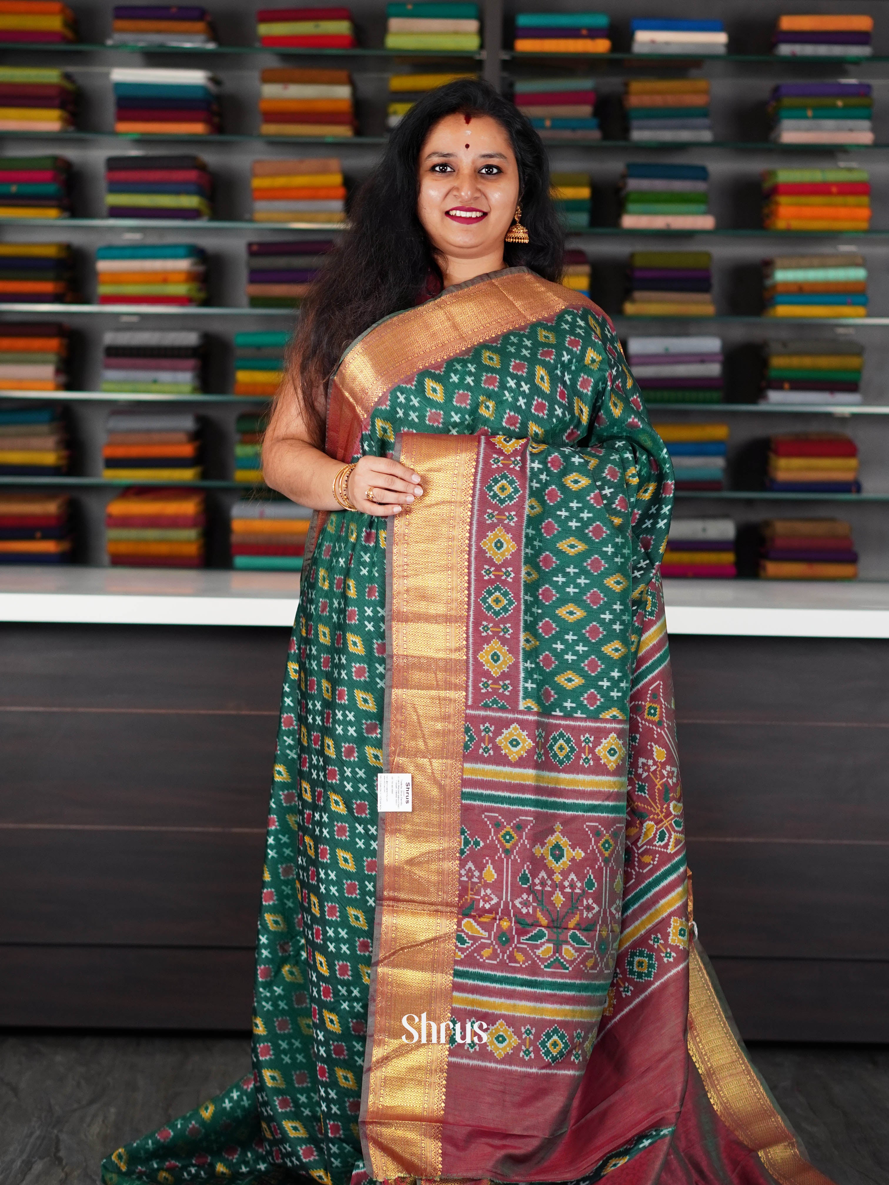 Green & Brown - Semi Patola Saree - Shop on ShrusEternity.com