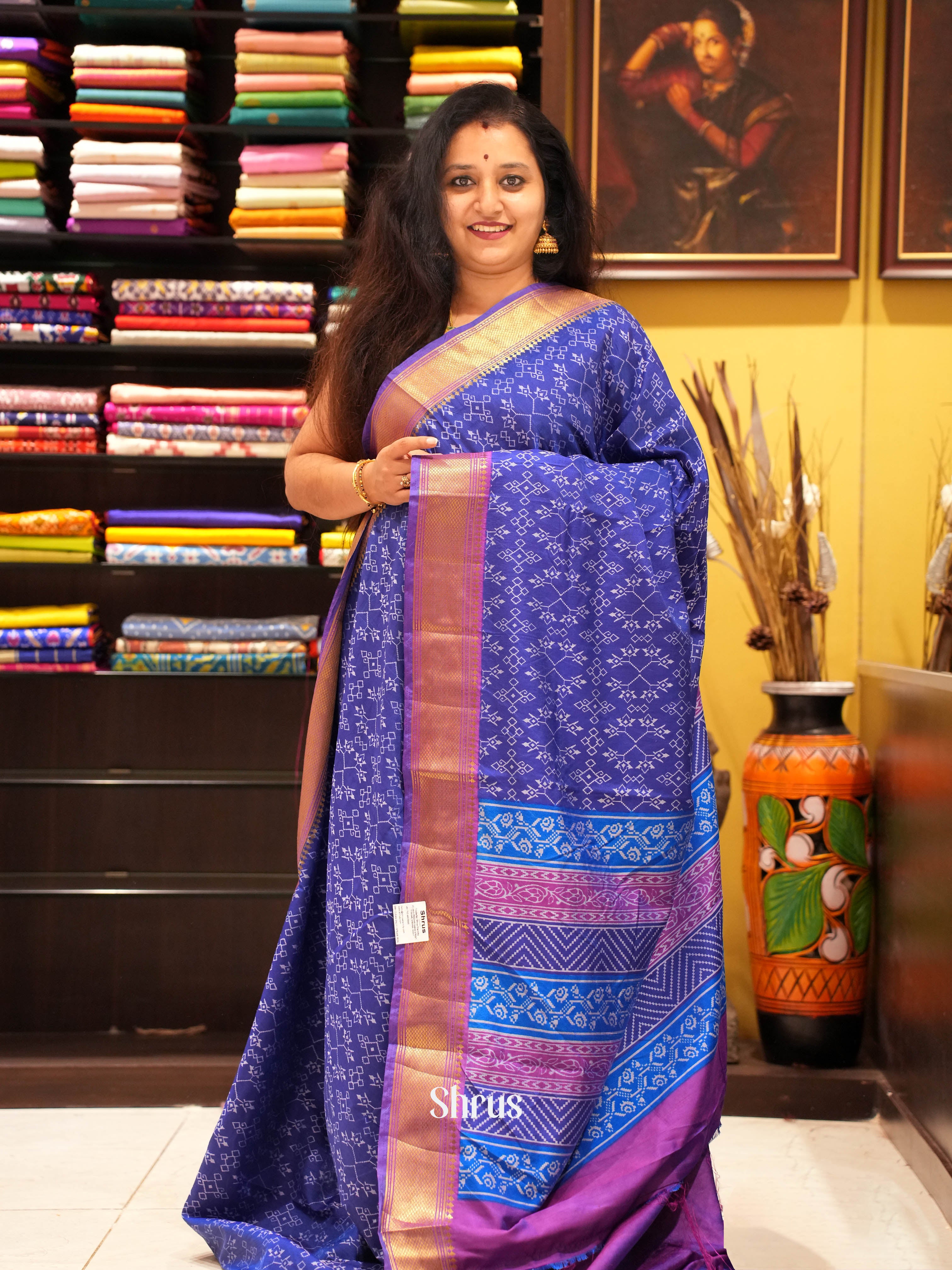 Blue & Purple - Semi Patola Saree - Shop on ShrusEternity.com
