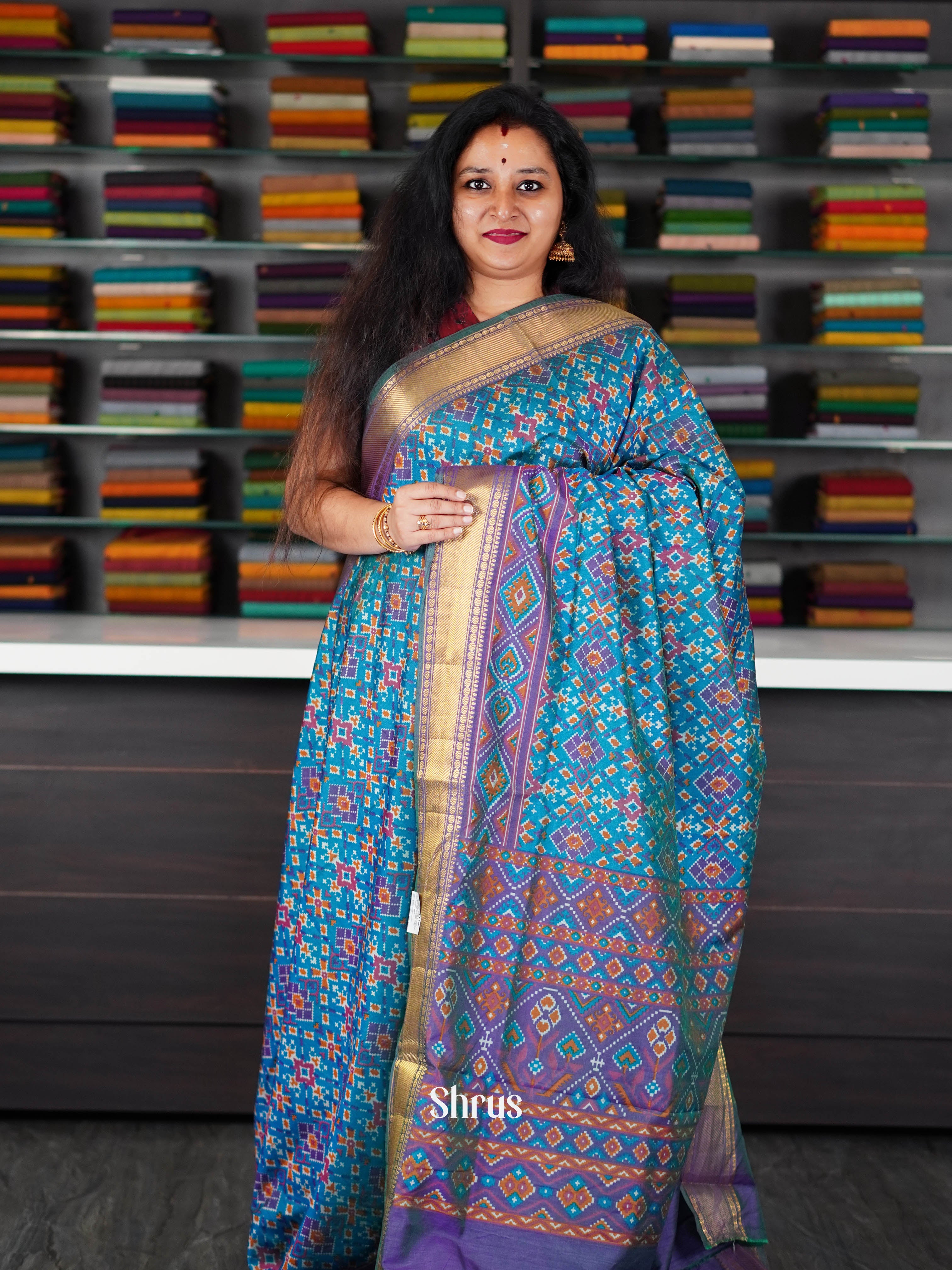 Blue & Purple - Semi Patola Saree - Shop on ShrusEternity.com