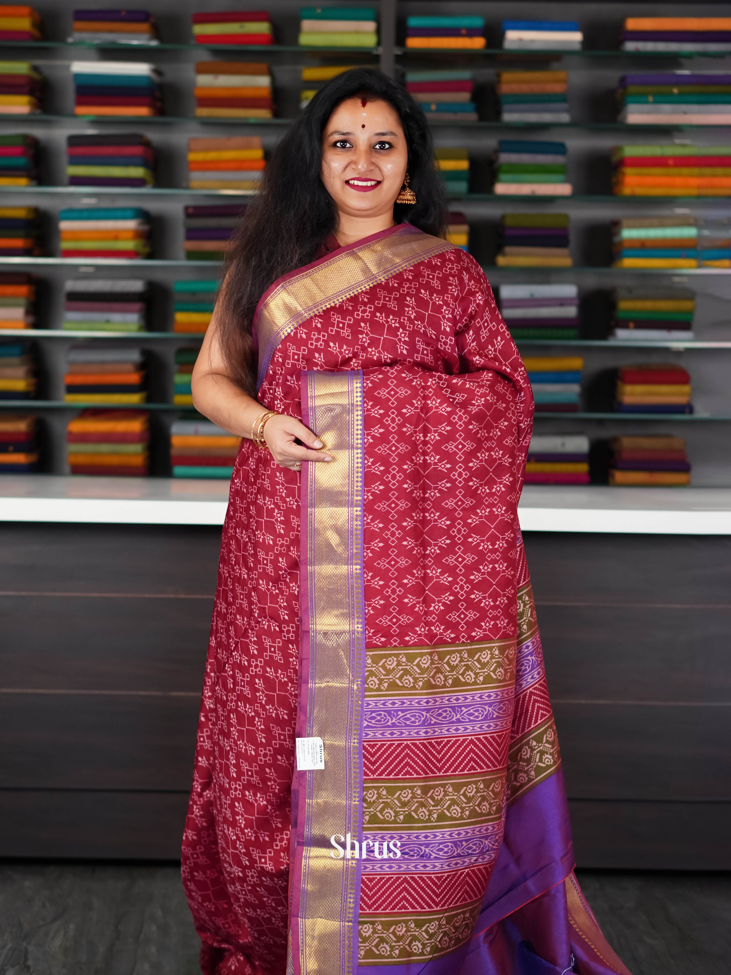 Maroon & Purple - Semi Patola Saree - Shop on ShrusEternity.com