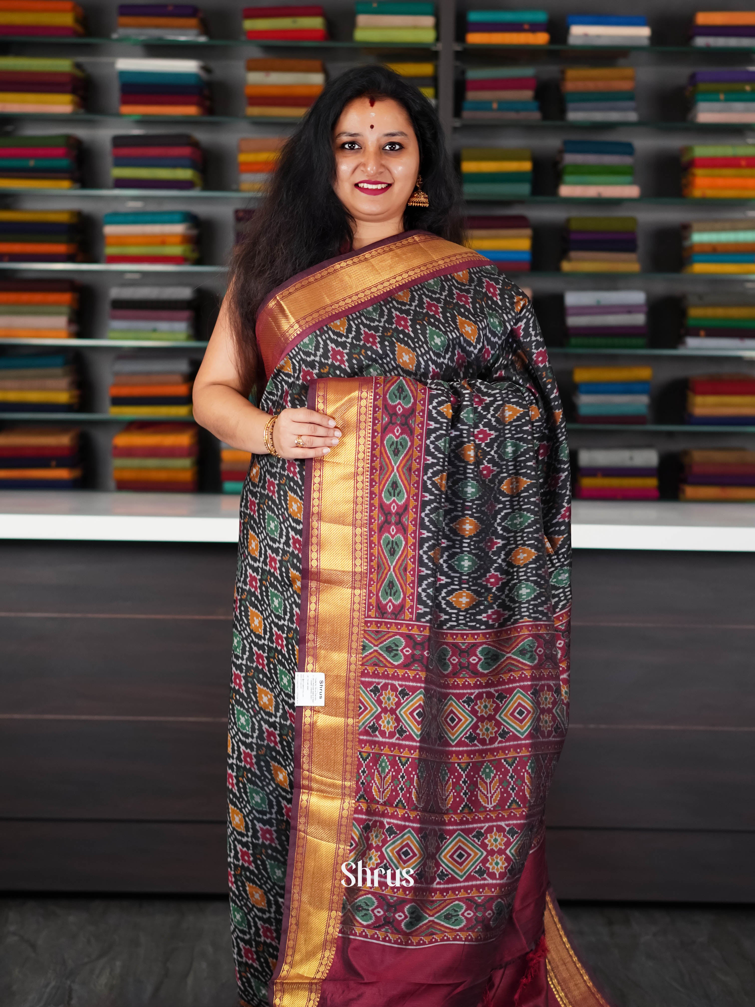 Black & Maroon - Semi Patola Saree - Shop on ShrusEternity.com