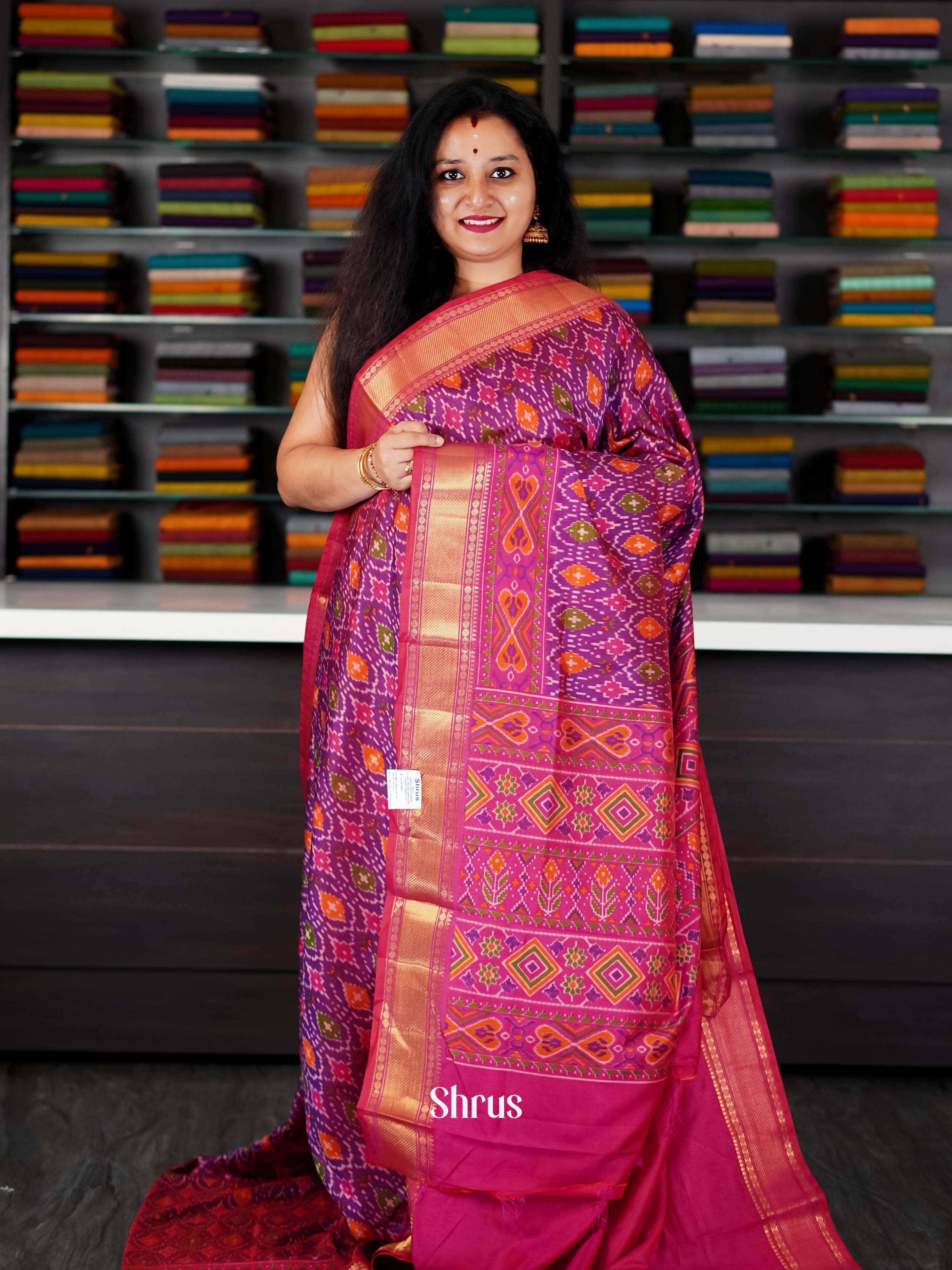 Purple & Pink - Semi Patola Saree - Shop on ShrusEternity.com