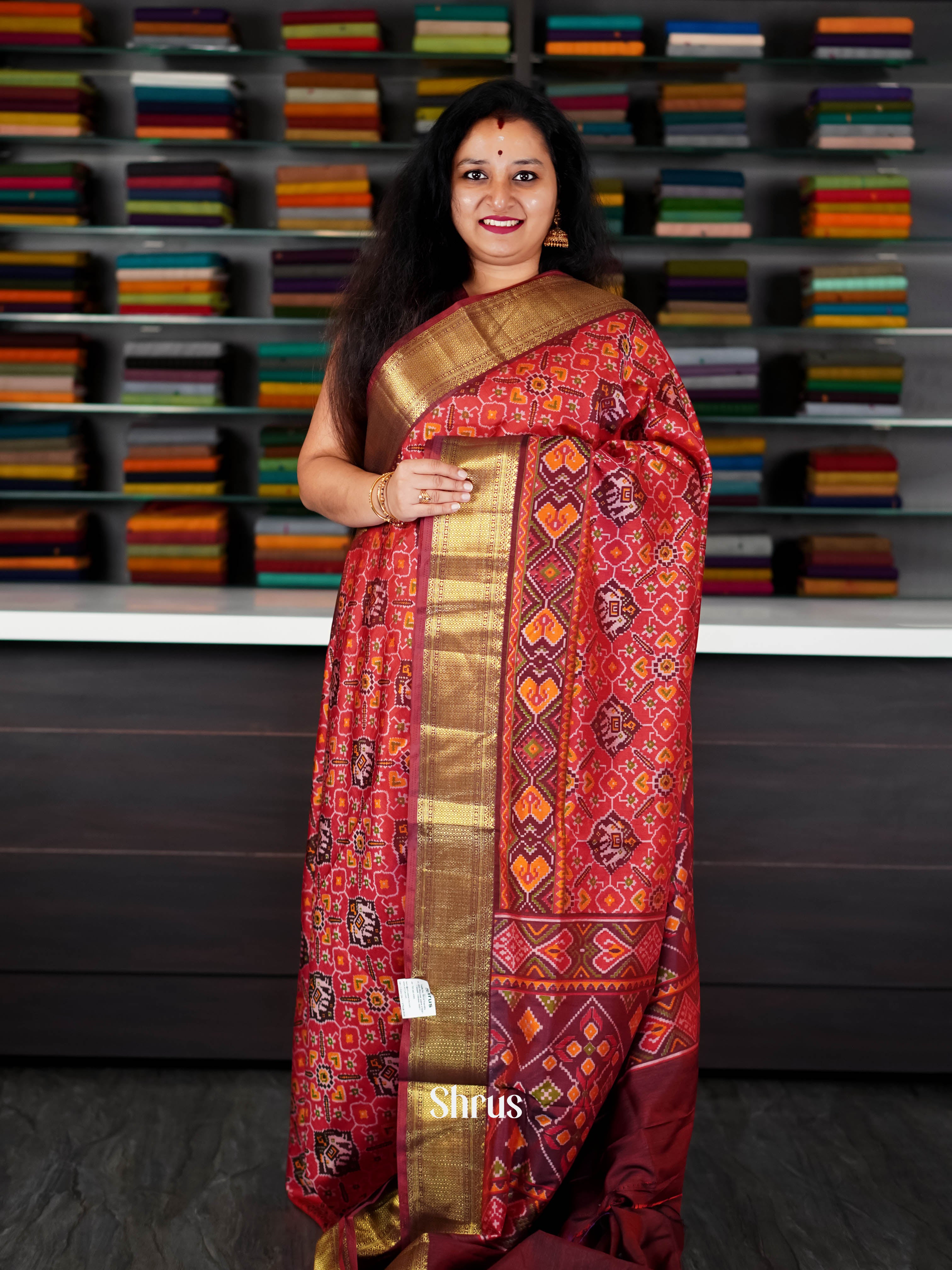 Red & Maroon - Semi Patola saree - Shop on ShrusEternity.com