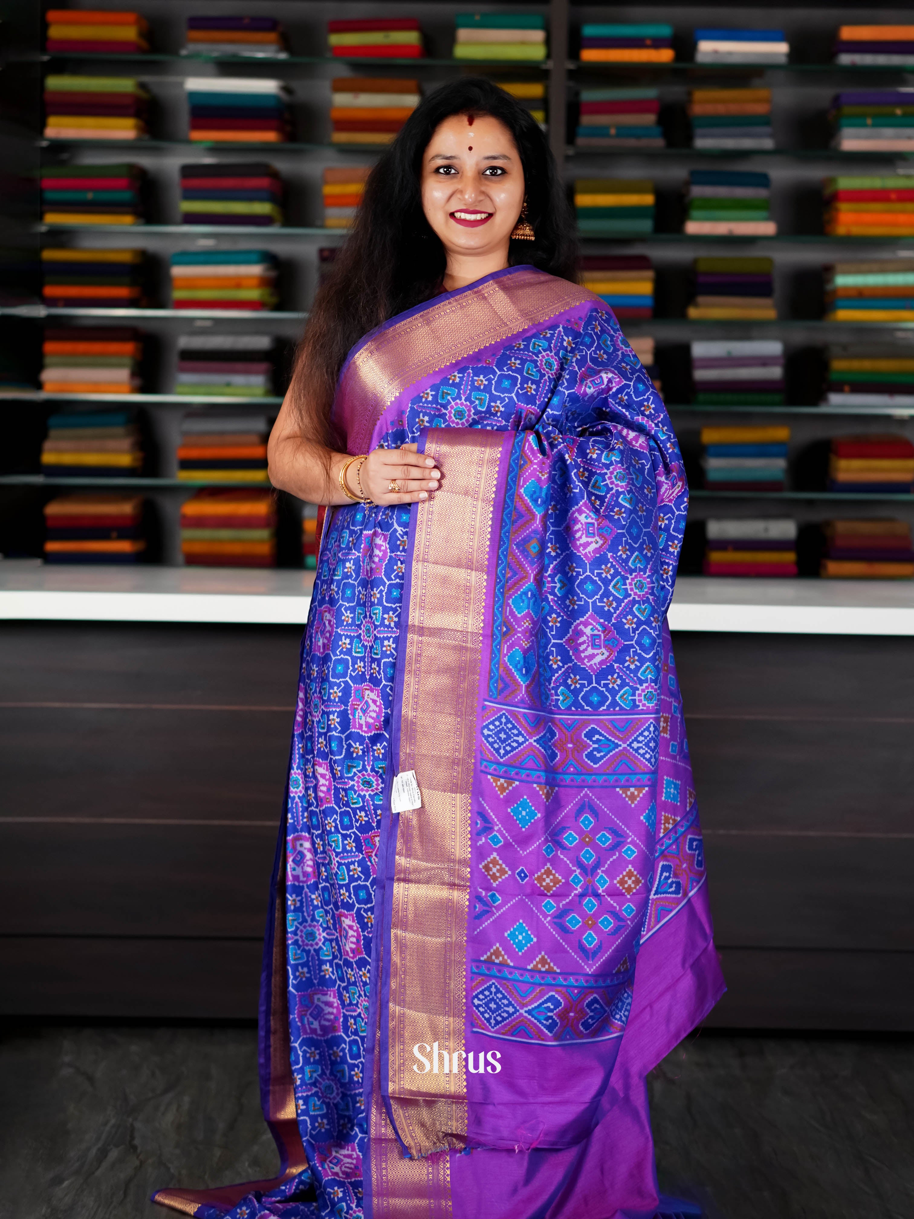 Blue & Purple - Semi Patola saree - Shop on ShrusEternity.com