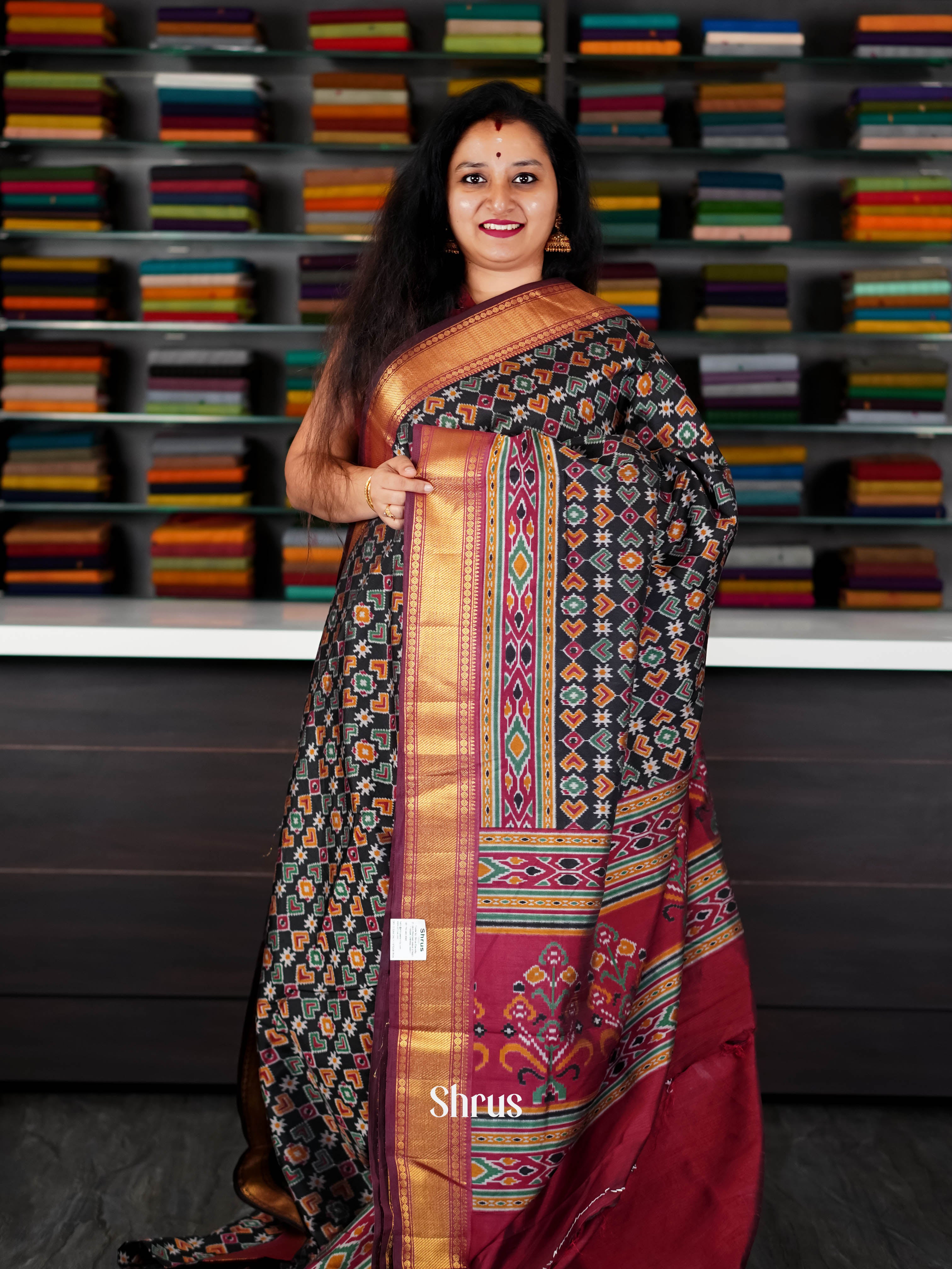 Black & Maroon - Semi Patola saree - Shop on ShrusEternity.com