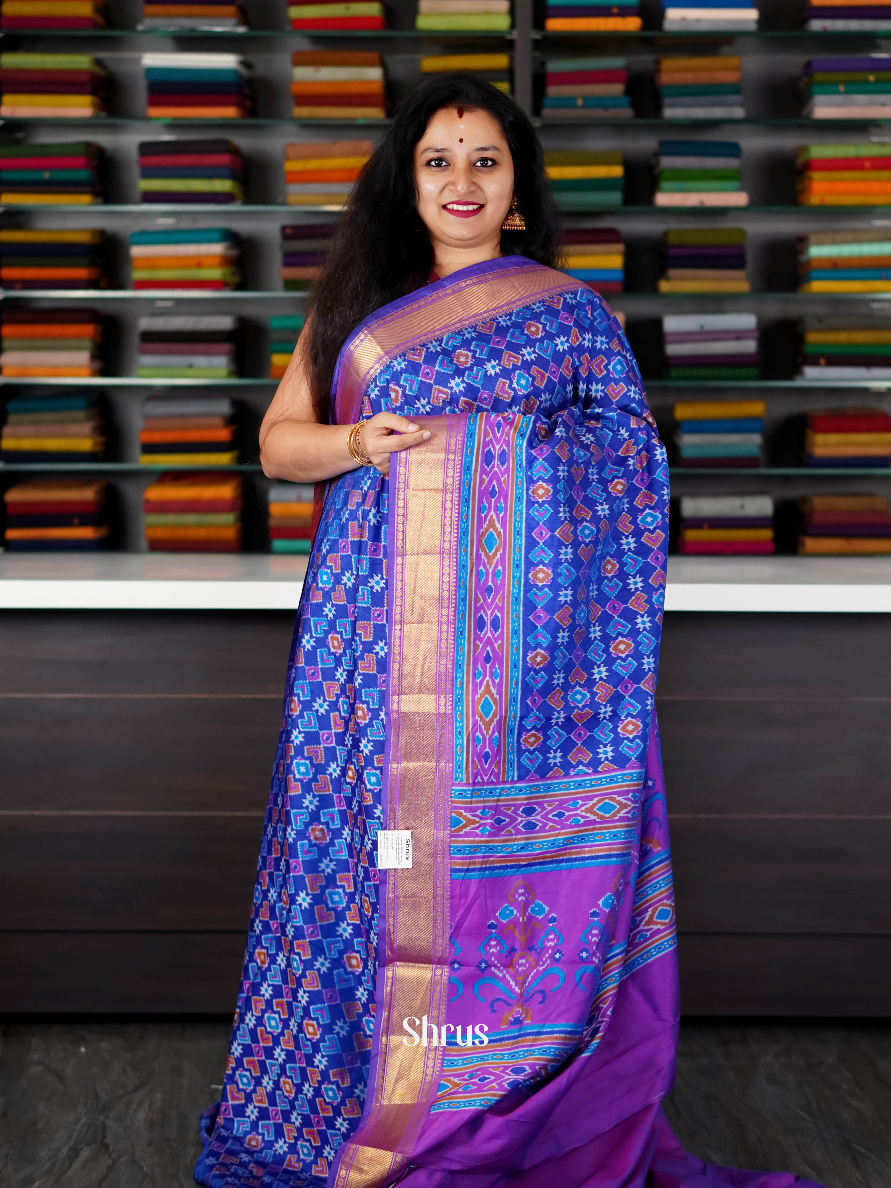 Blue & Purple - Semi Patola saree - Shop on ShrusEternity.com
