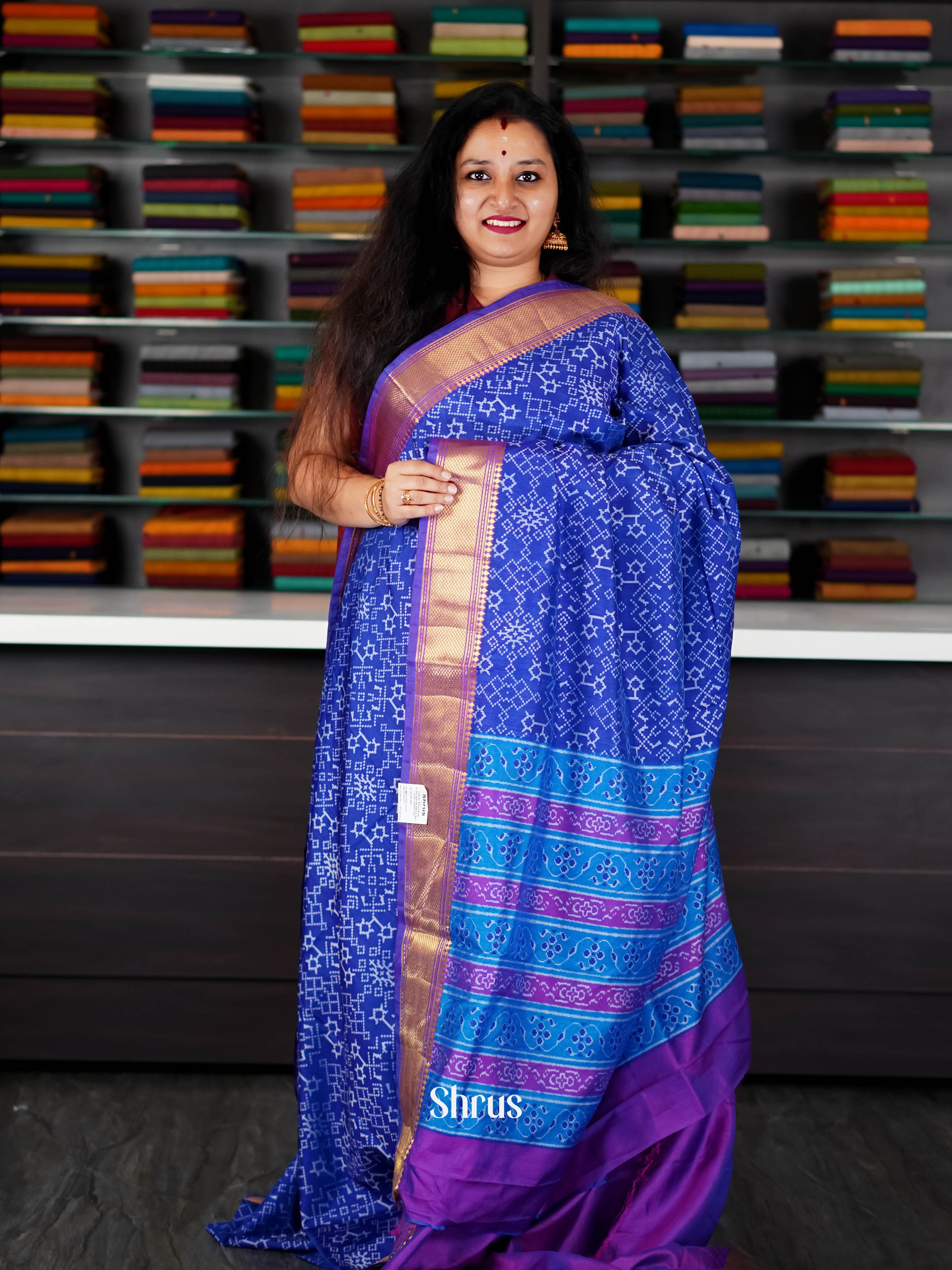 Blue & Purple - Semi Patola Saree - Shop on ShrusEternity.com