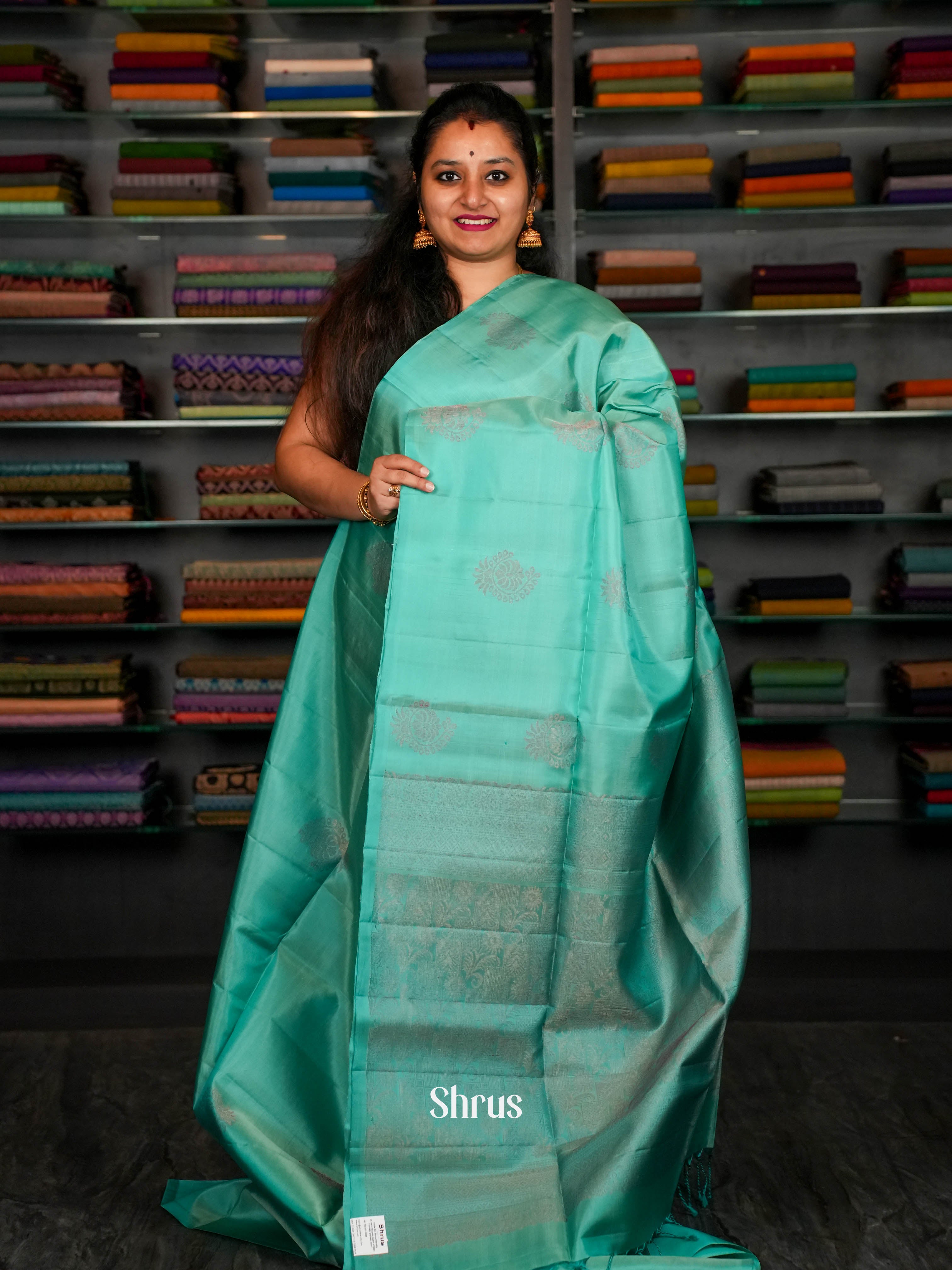 Teal - Softsilk-halfpure Saree - Shop on ShrusEternity.com