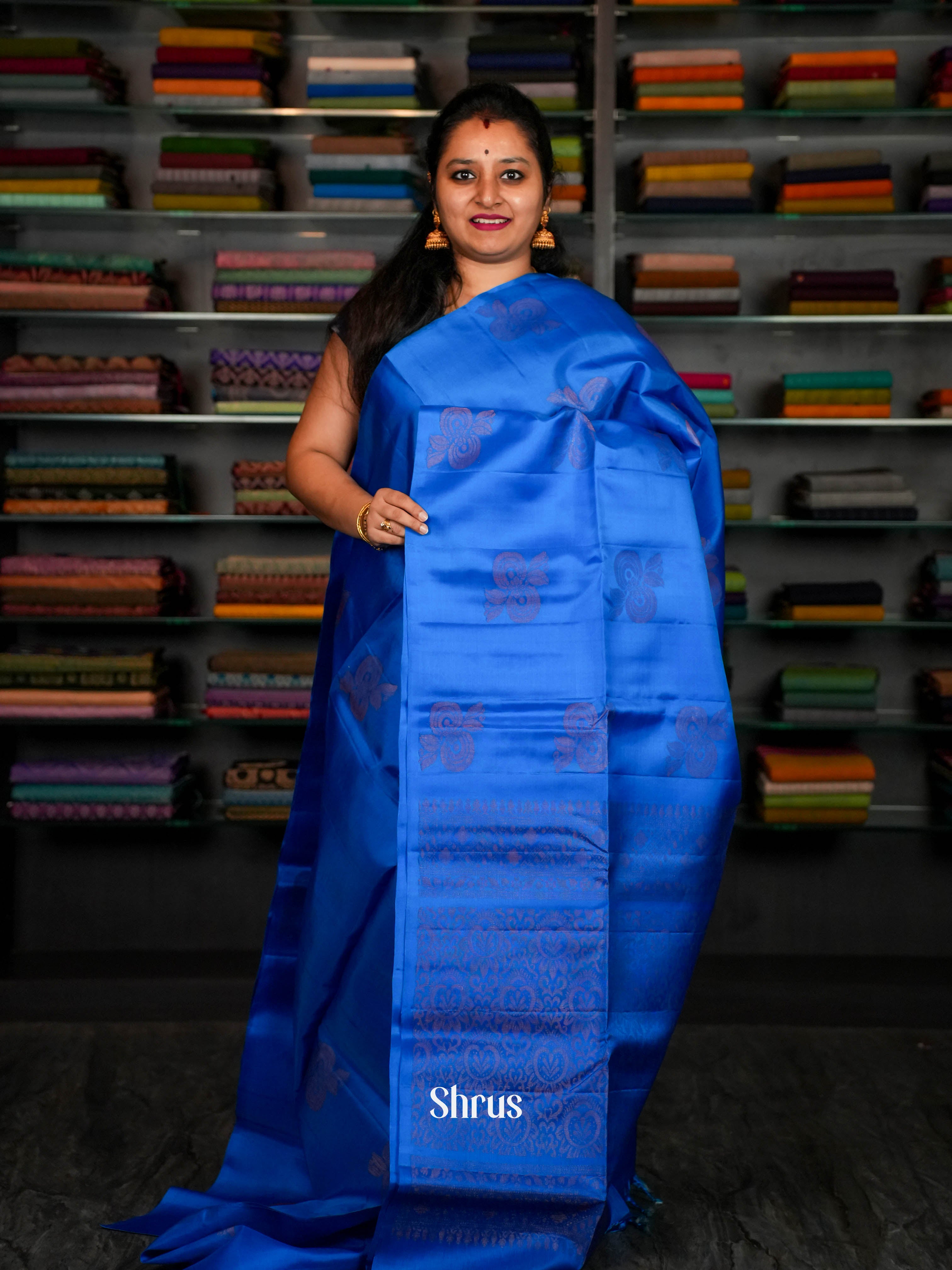 Fancy Blue - Softsilk-halfpure Saree - Shop on ShrusEternity.com