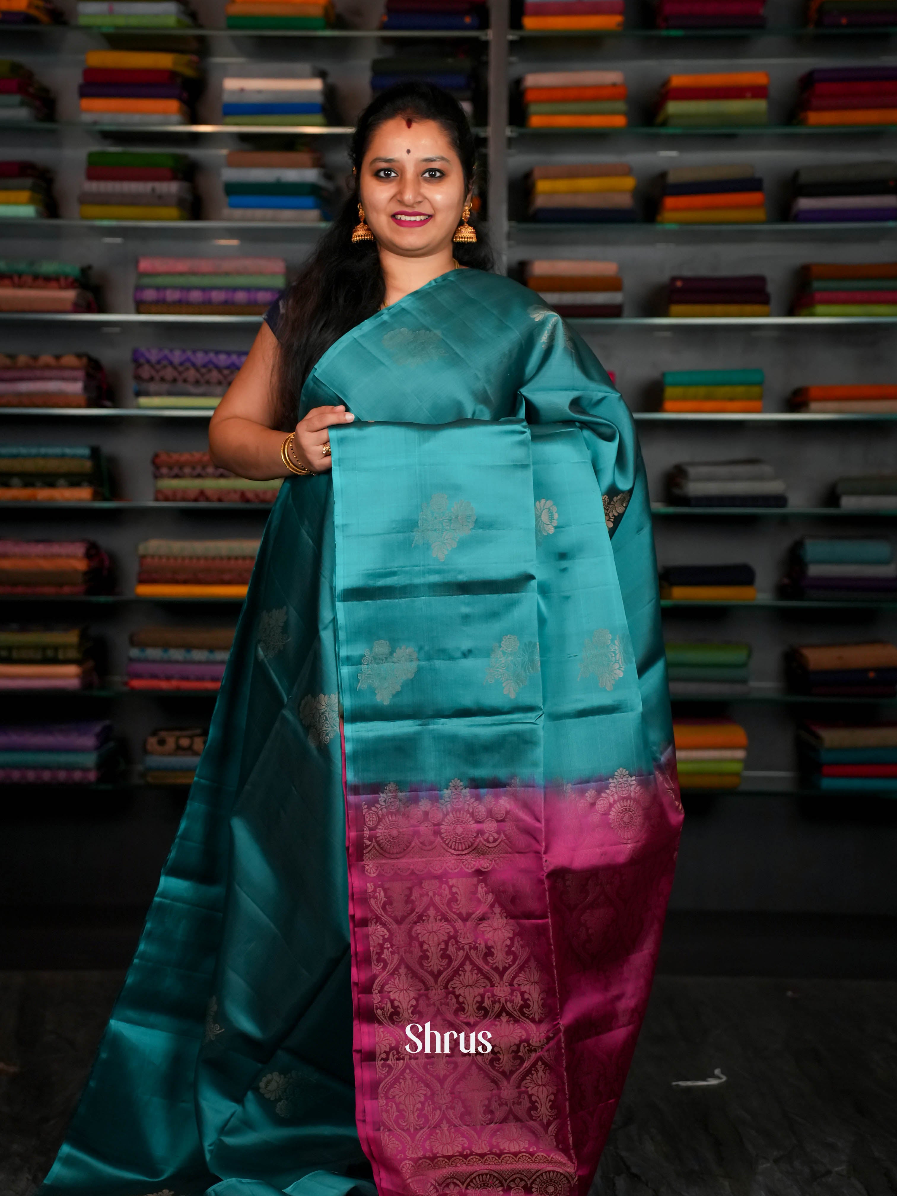 Teal & Majenta - Softsilk-halfpure Saree - Shop on ShrusEternity.com
