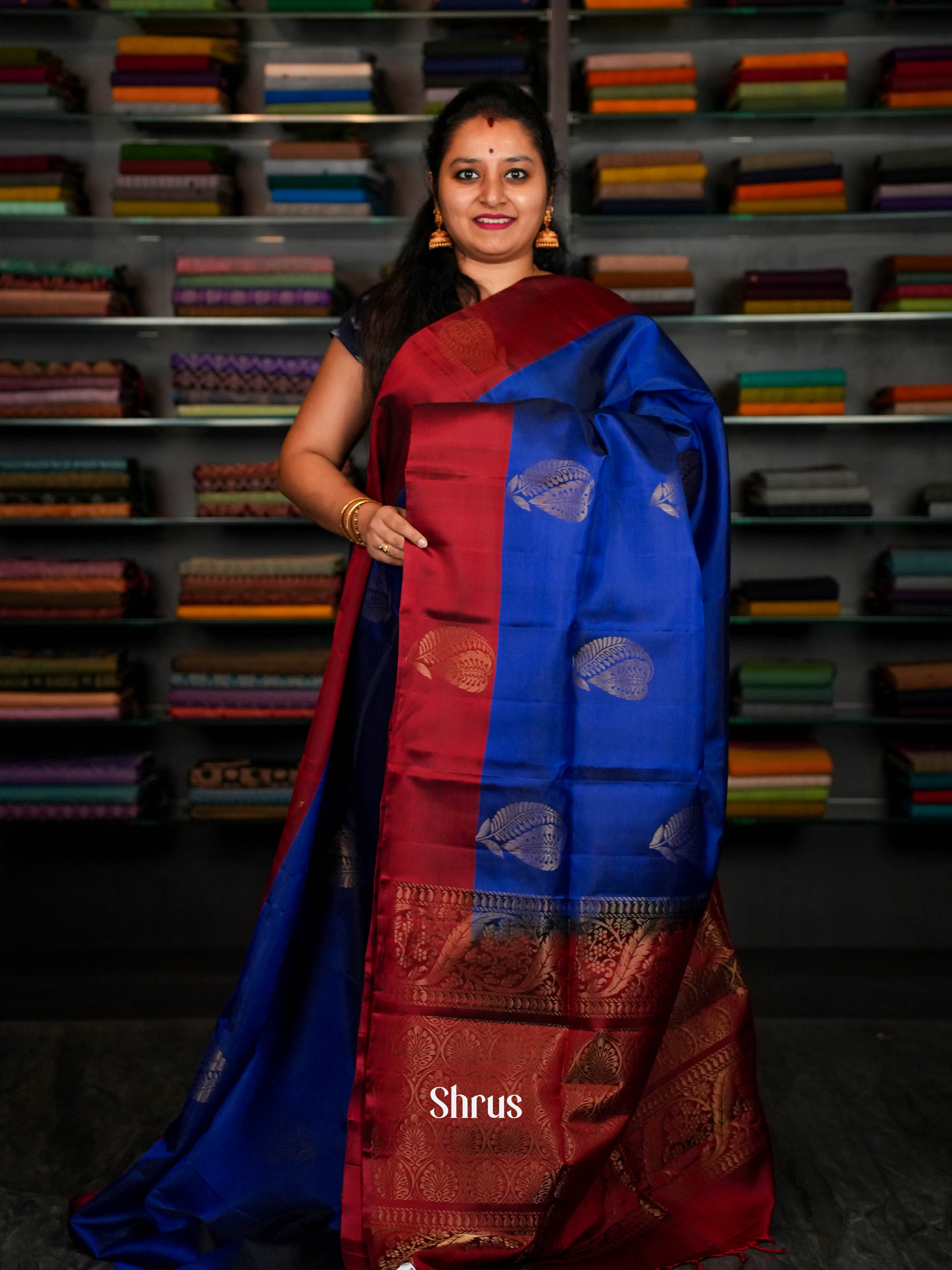 Red & Blue - Softsilk-halfpure Saree - Shop on ShrusEternity.com