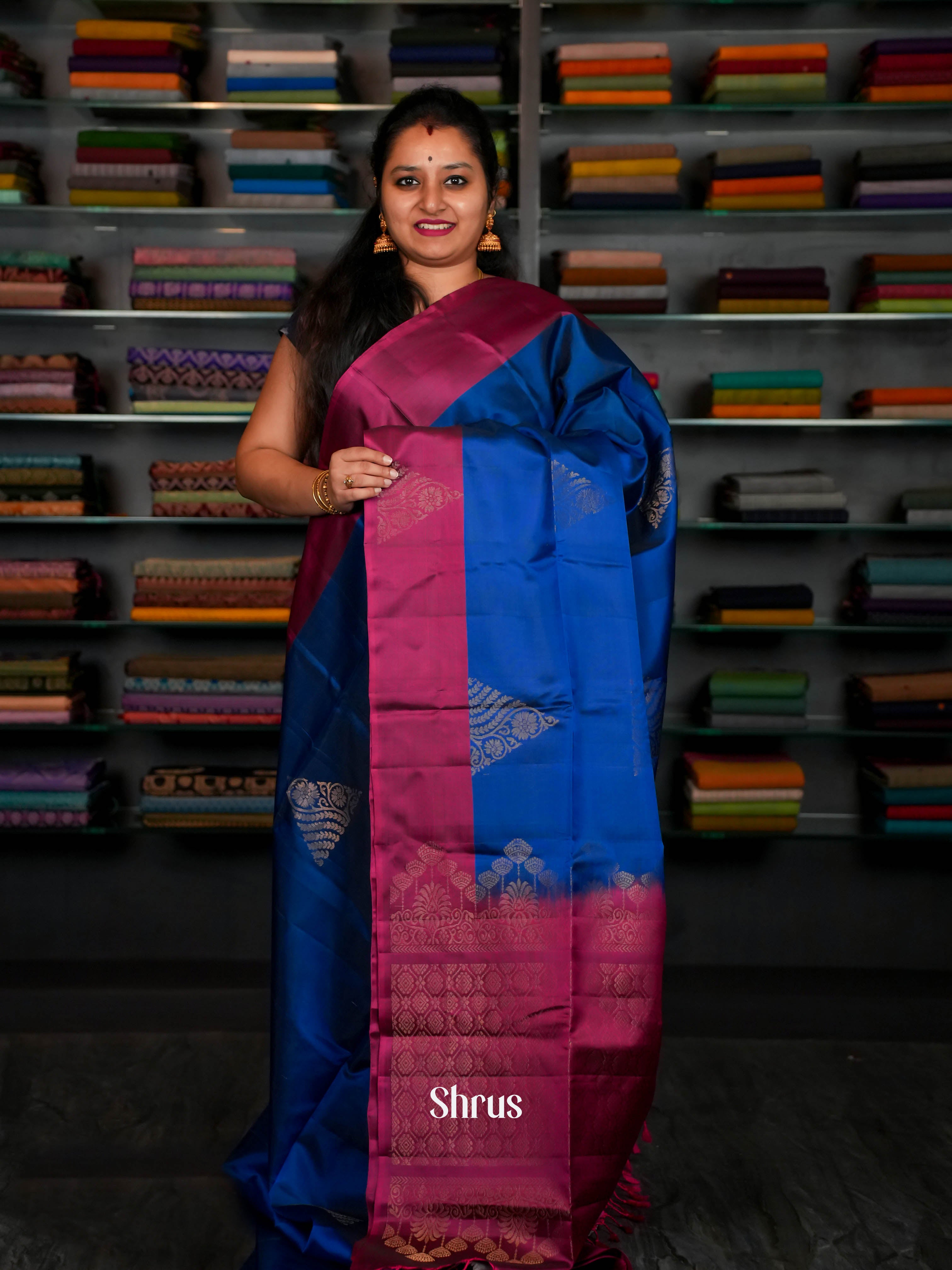 Rosy Red &Fancy Blue - Softsilk-halfpure Saree - Shop on ShrusEternity.com