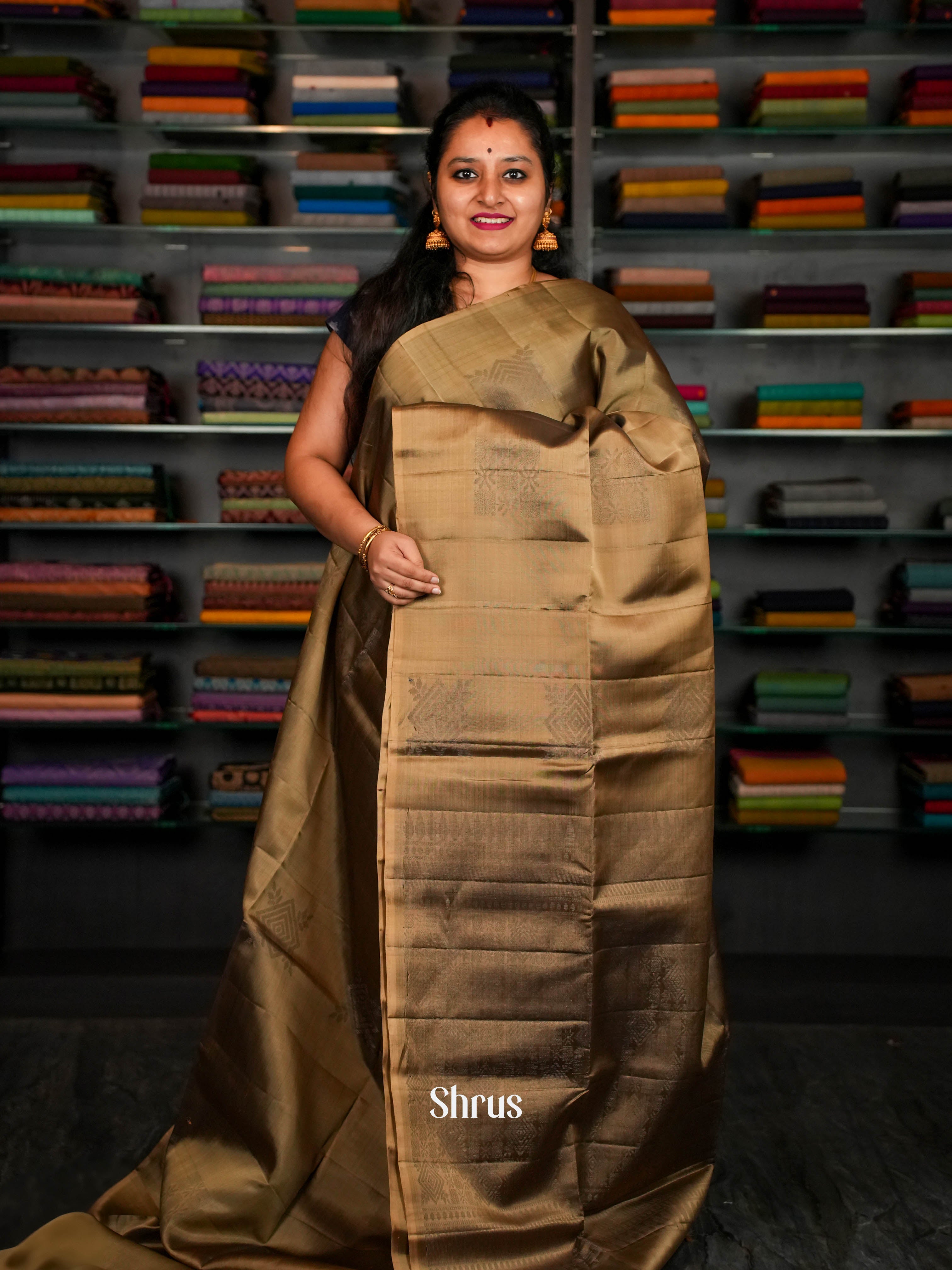 Olive Brown - Softsilk-halfpure Saree - Shop on ShrusEternity.com