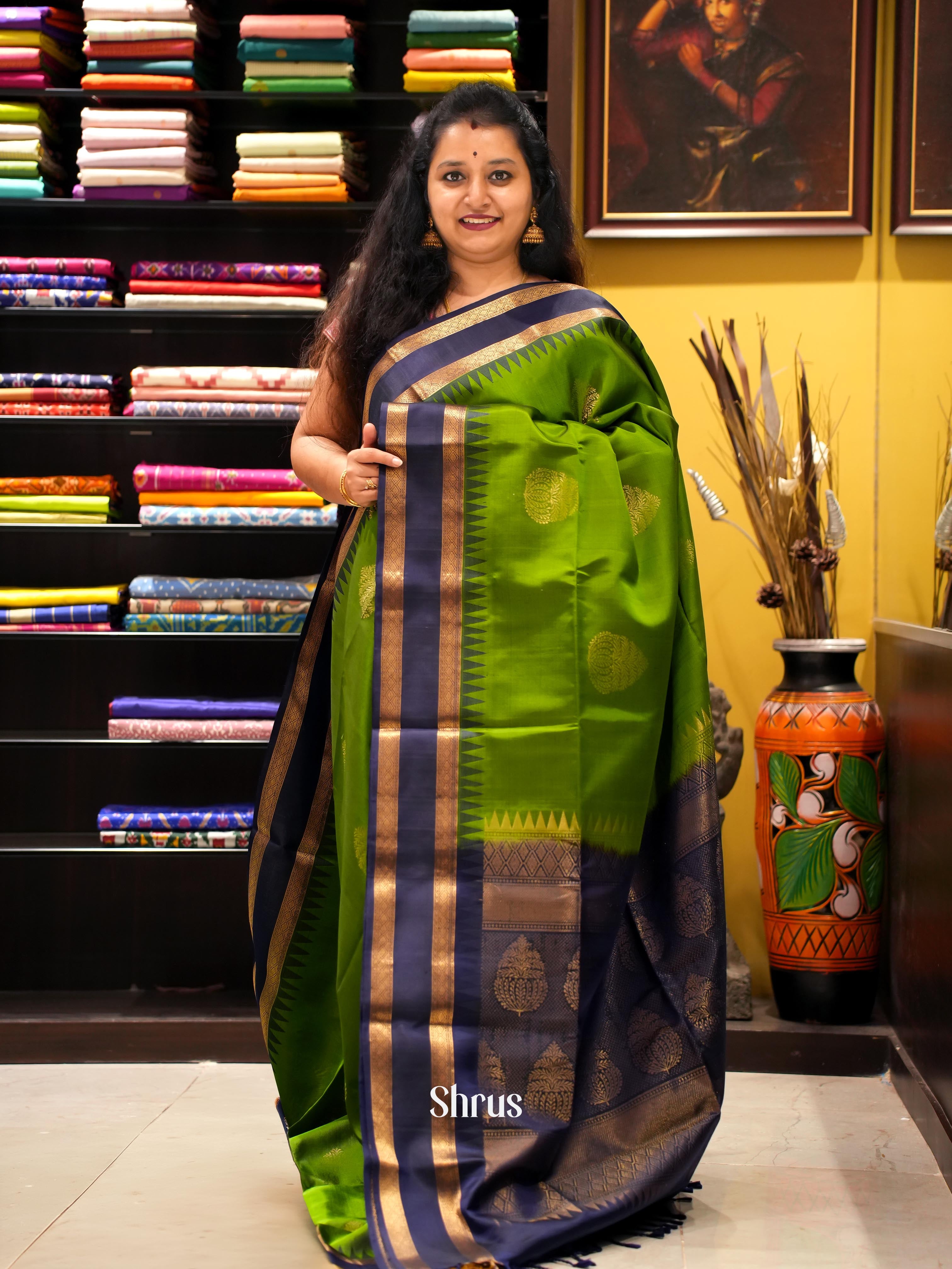 Green & Blue - Soft Silk Saree - Shop on ShrusEternity.com