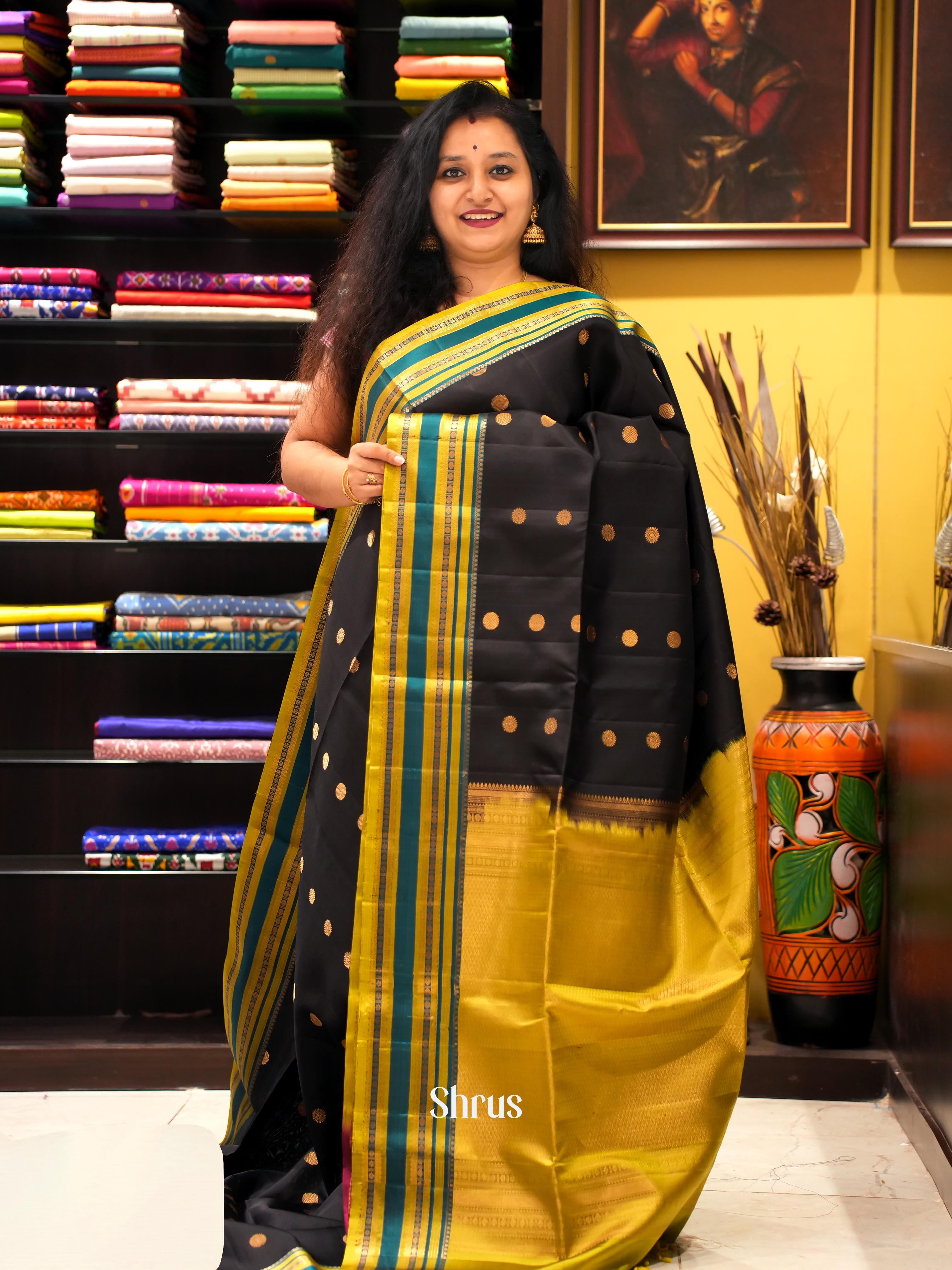 Black & Green - Soft Silk Saree - Shop on ShrusEternity.com