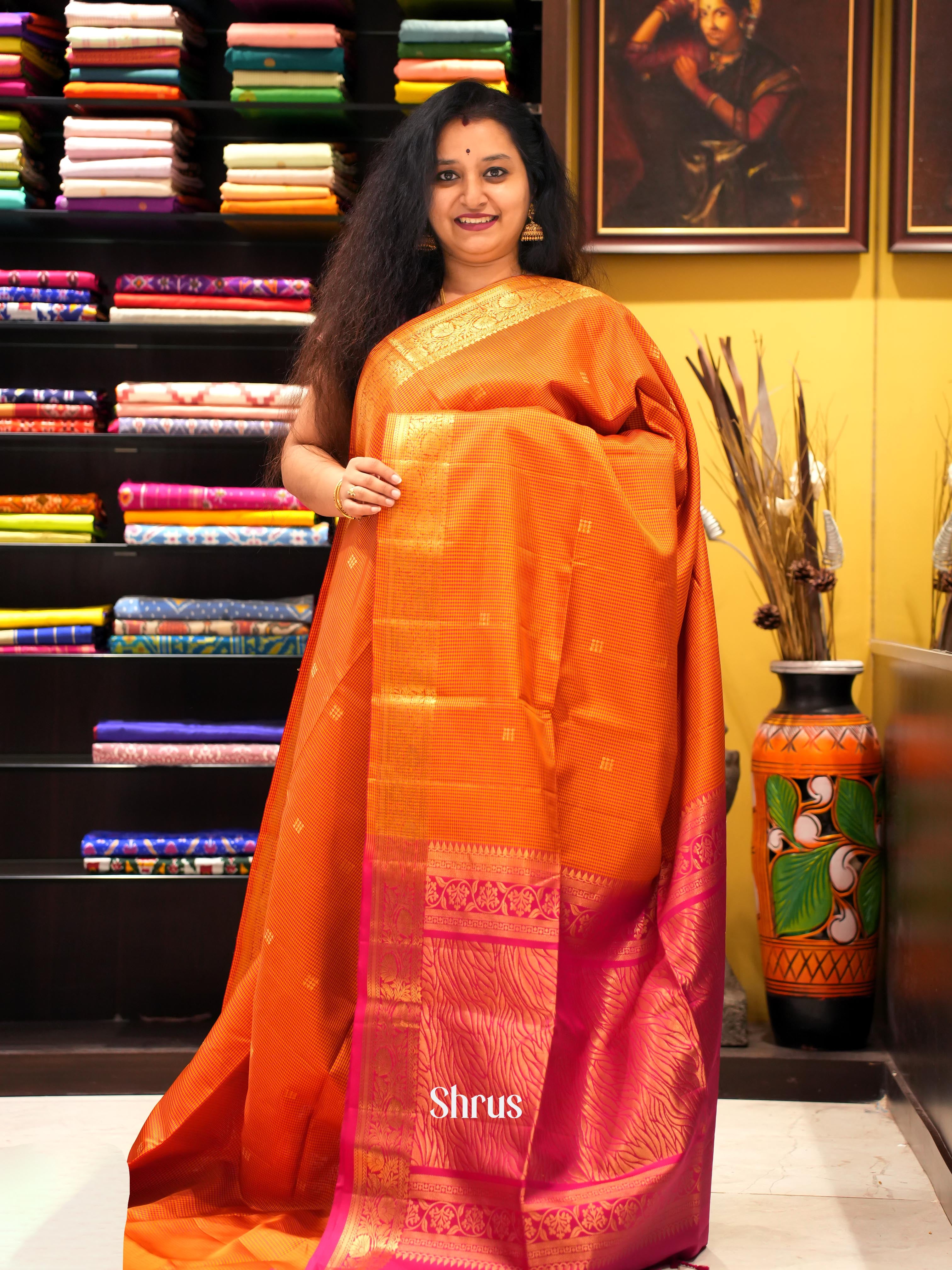 Orange & Pink - Soft Silk Saree - Shop on ShrusEternity.com