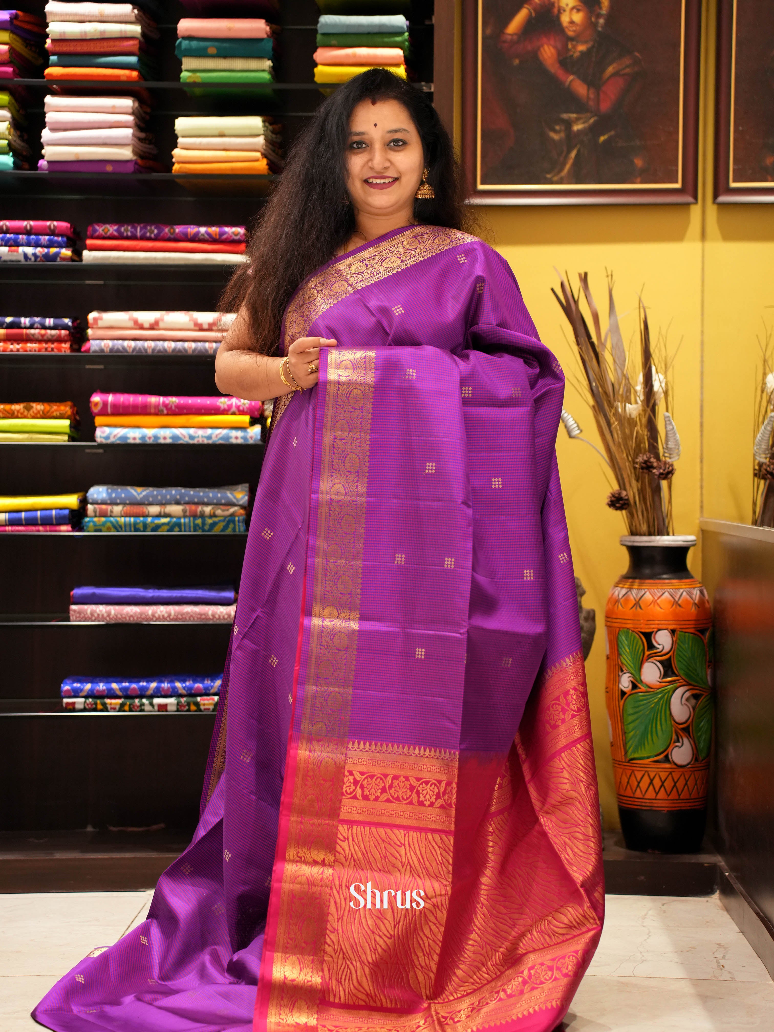 Purple & Pink - Soft Silk Saree - Shop on ShrusEternity.com