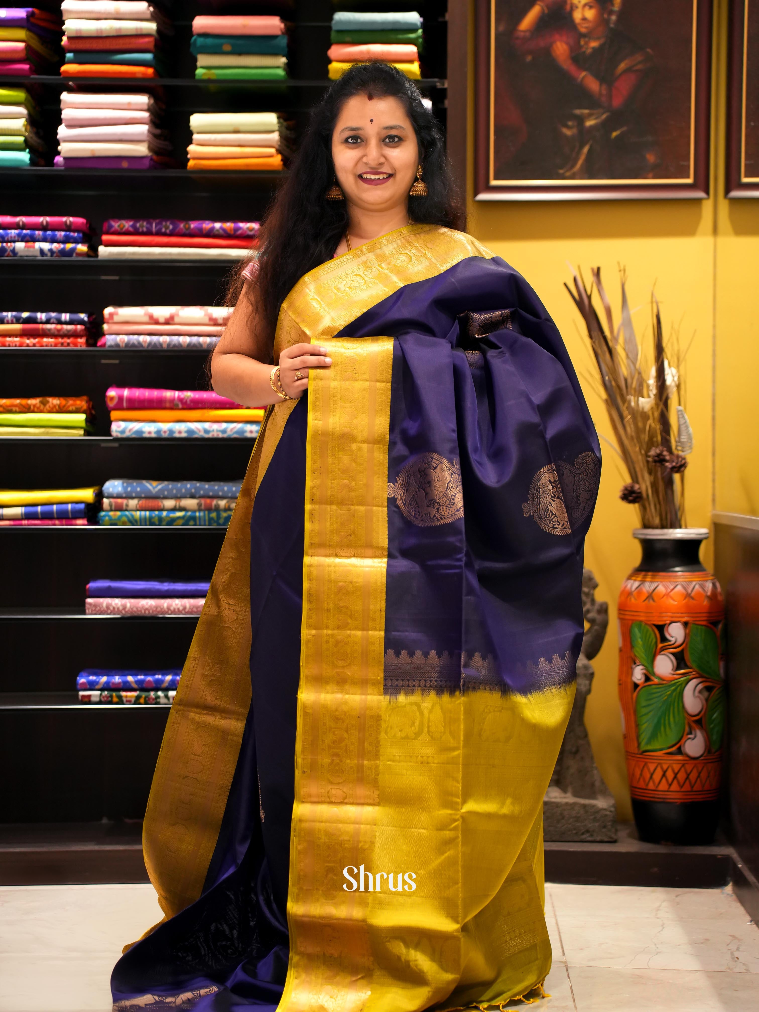 Violet & Green - Soft Silk Saree - Shop on ShrusEternity.com