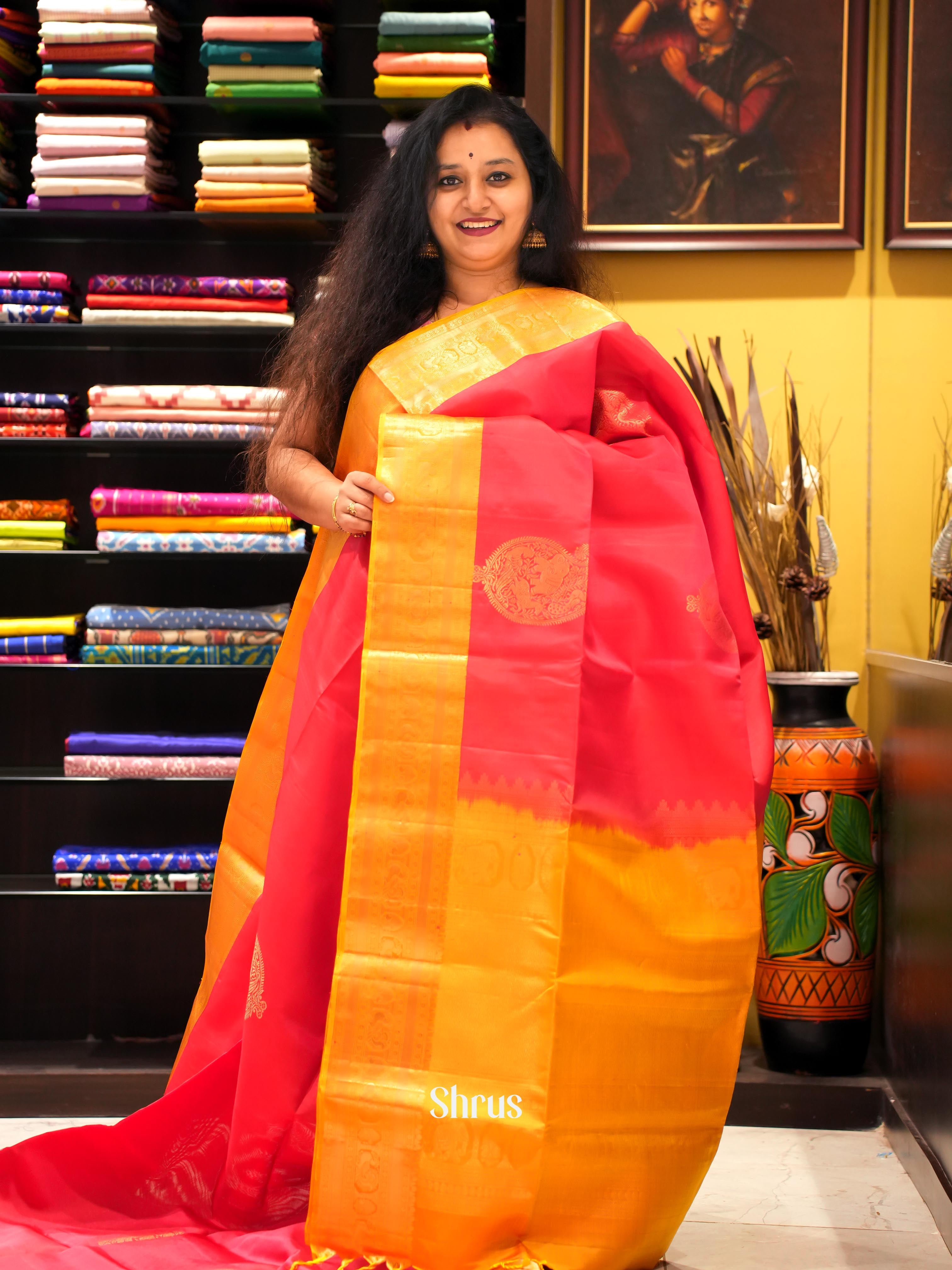 Pink & Yellow - Soft Silk Saree - Shop on ShrusEternity.com