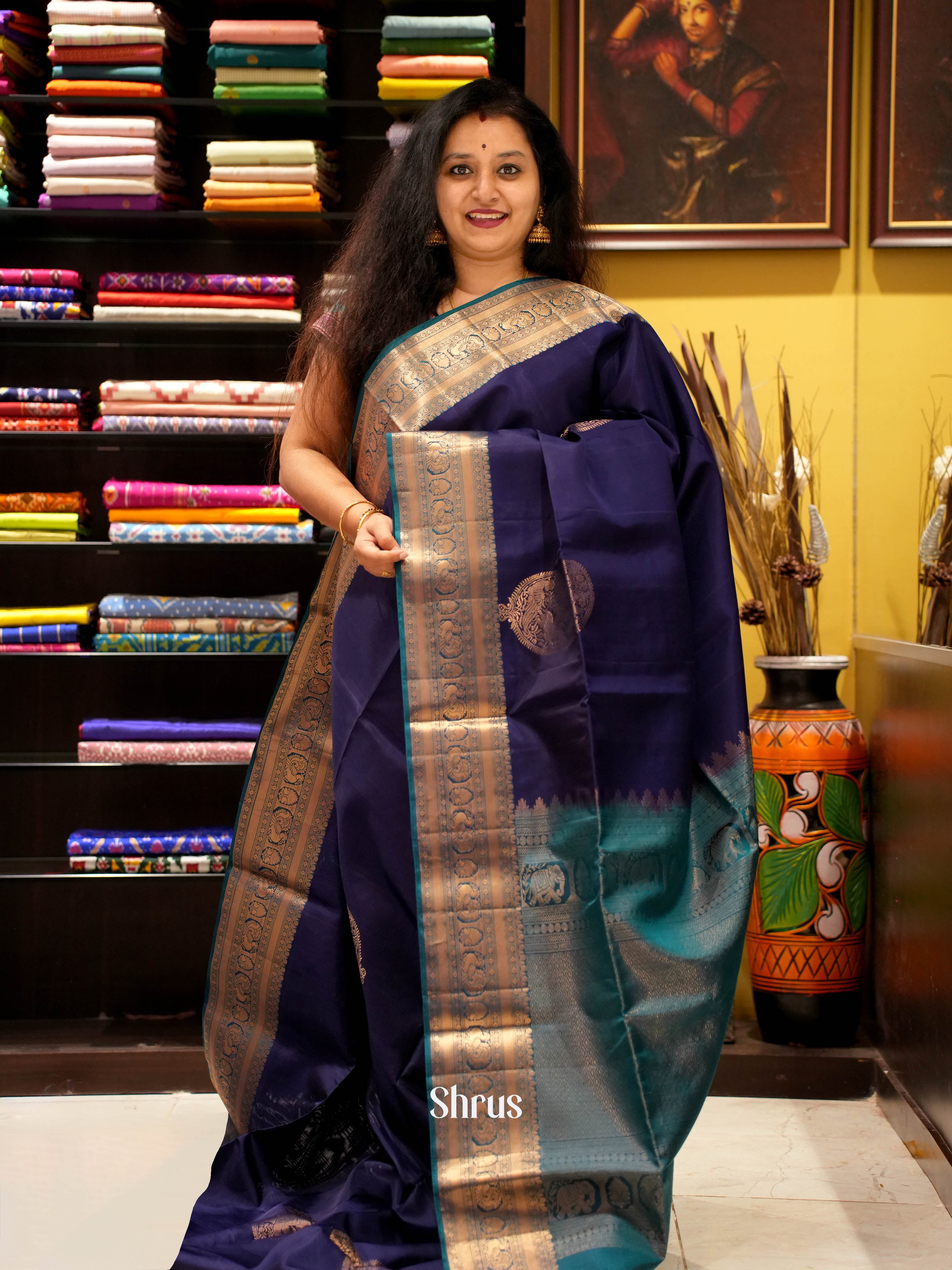 Violet & Peacock Green - Soft Silk Saree - Shop on ShrusEternity.com