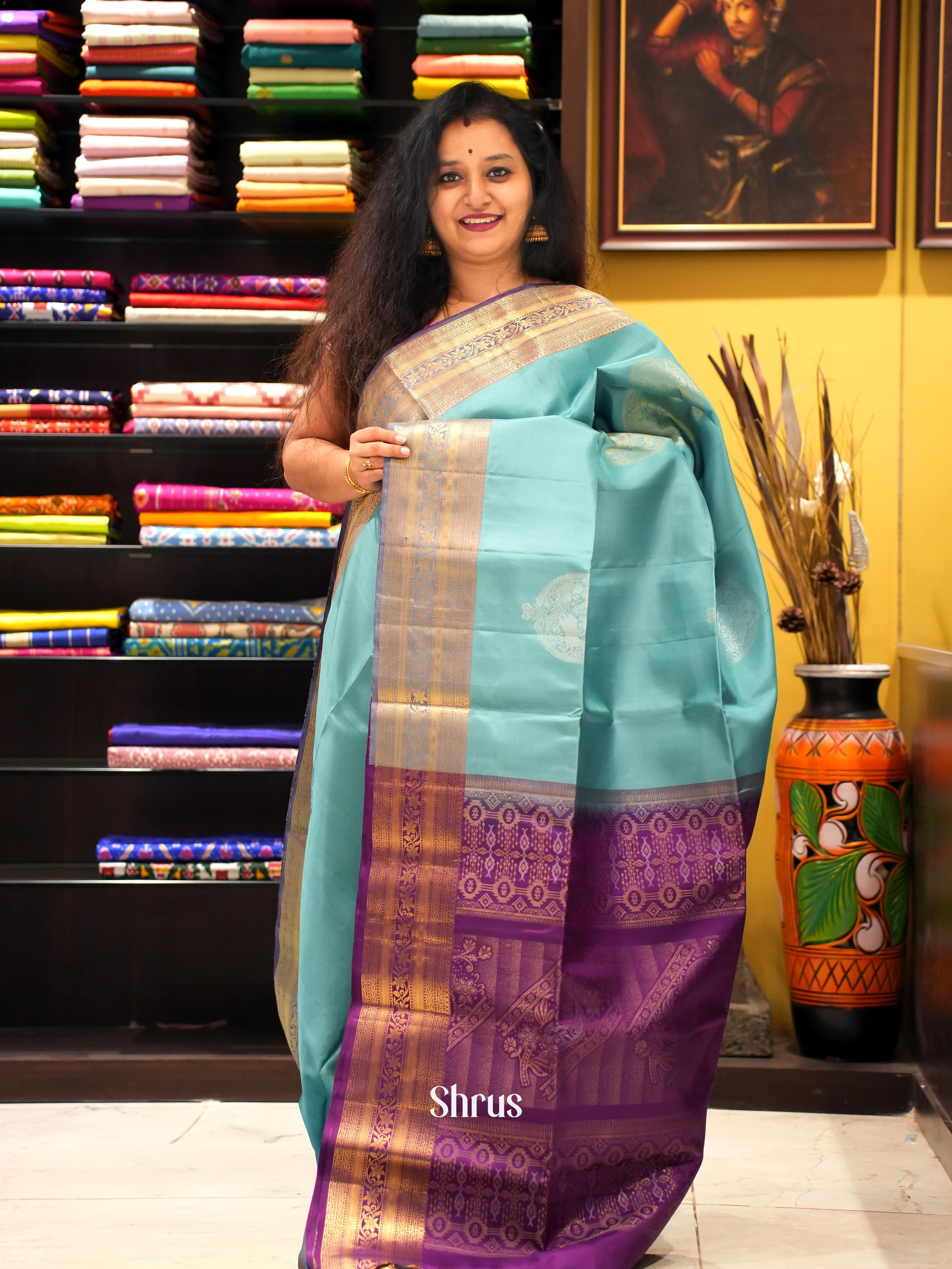 Blue & Purple - Soft Silk Saree - Shop on ShrusEternity.com