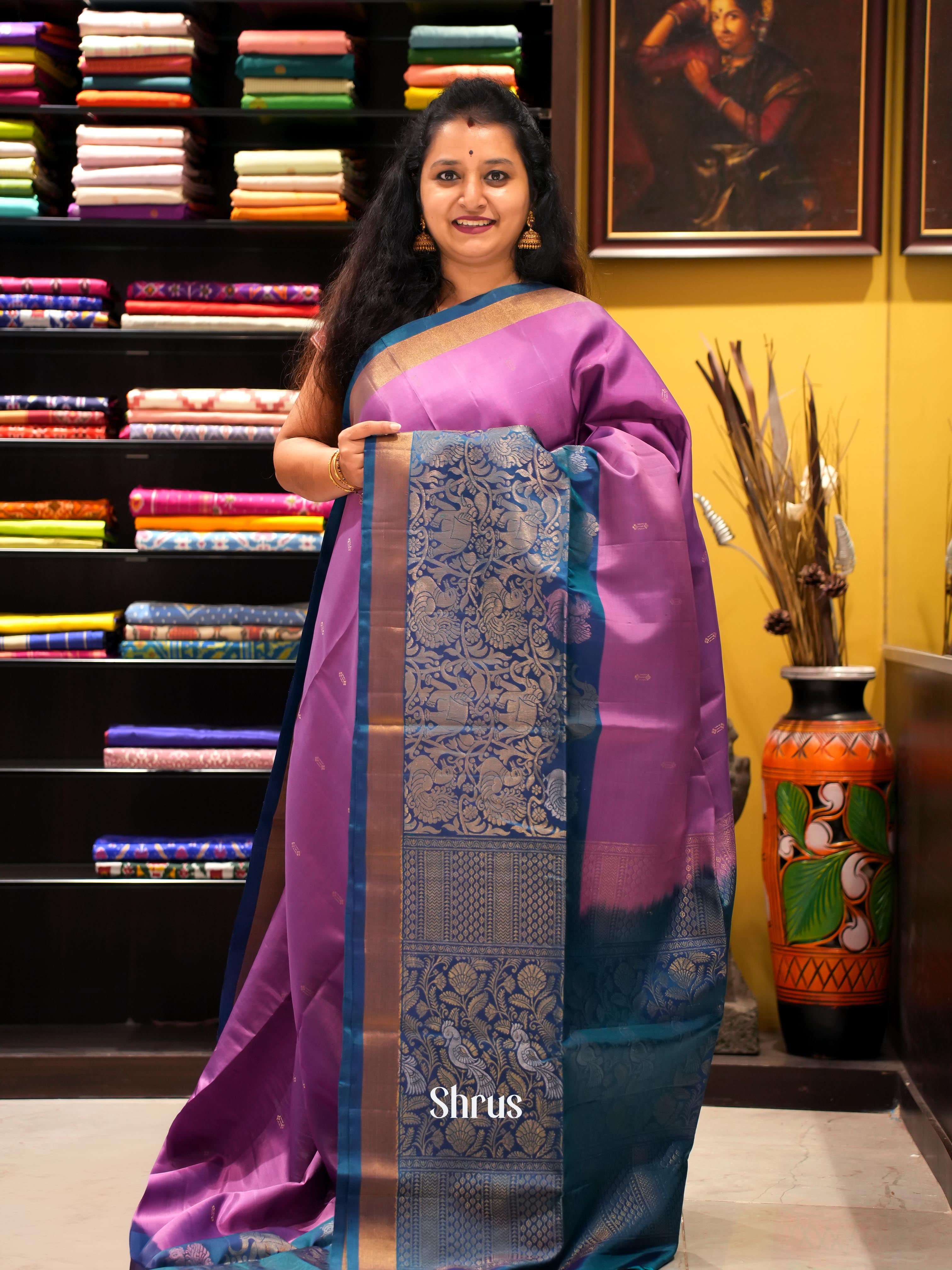 Purple & Teal - Soft Silk Saree - Shop on ShrusEternity.com
