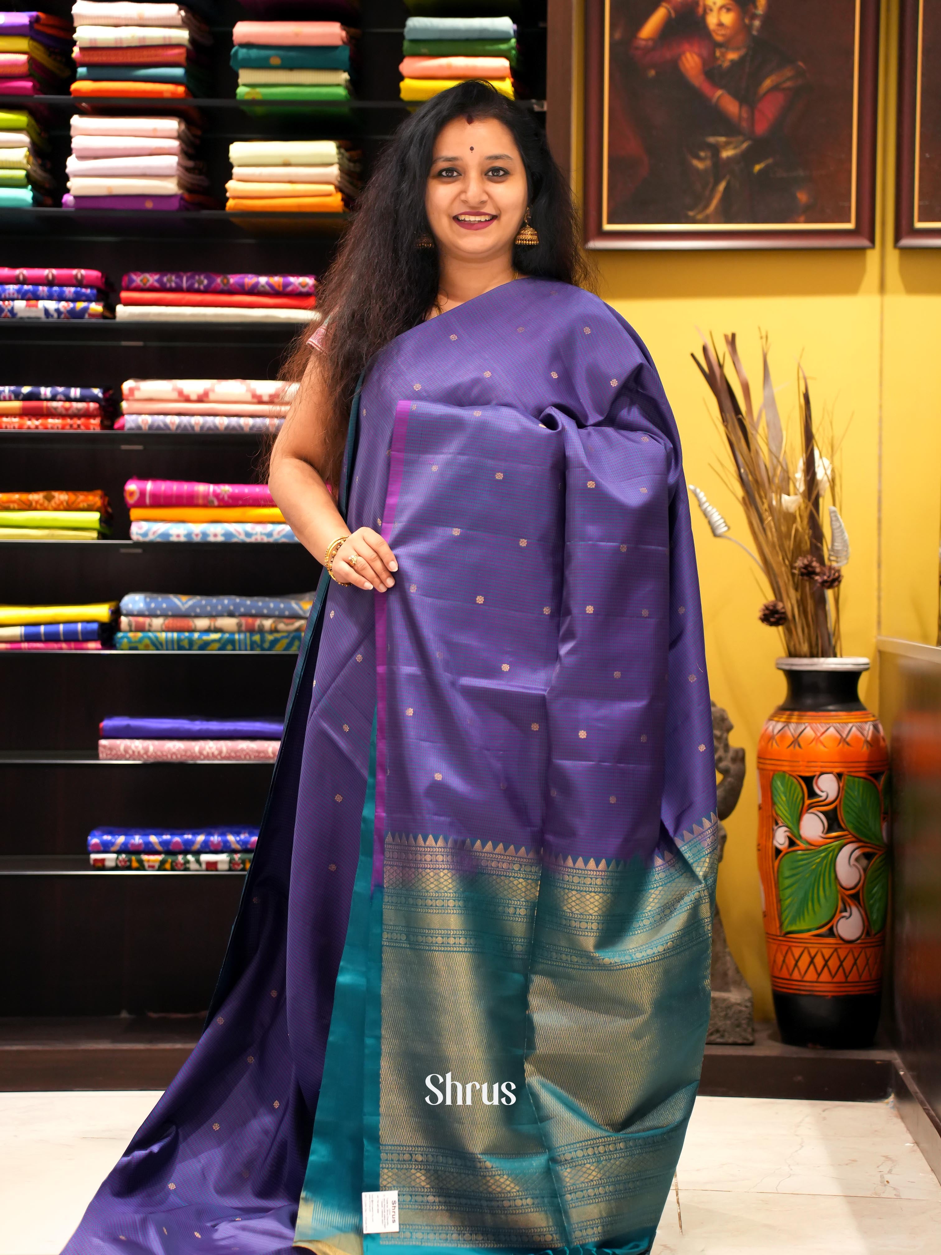 Violet & Teal- Soft Silk Saree - Shop on ShrusEternity.com