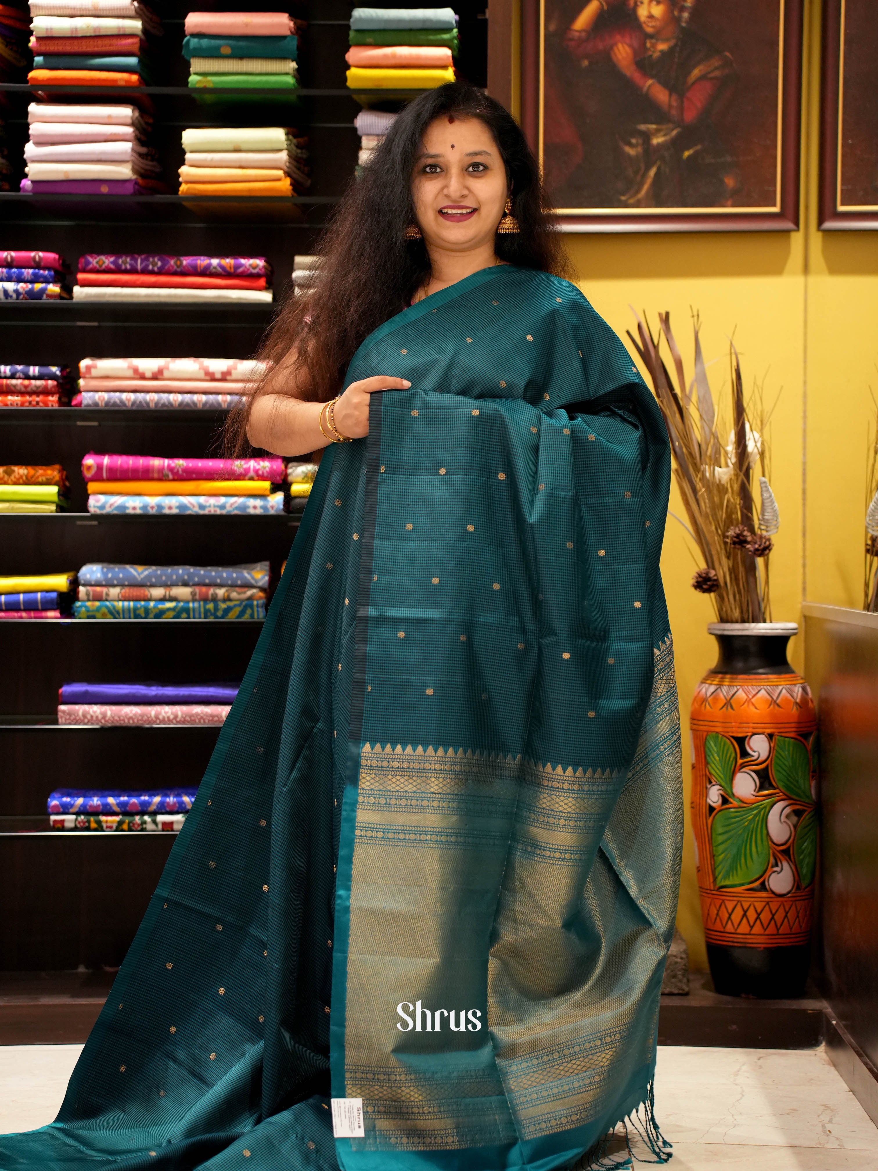 Peacock Green(Single Tone) - Soft Silk Saree - Shop on ShrusEternity.com