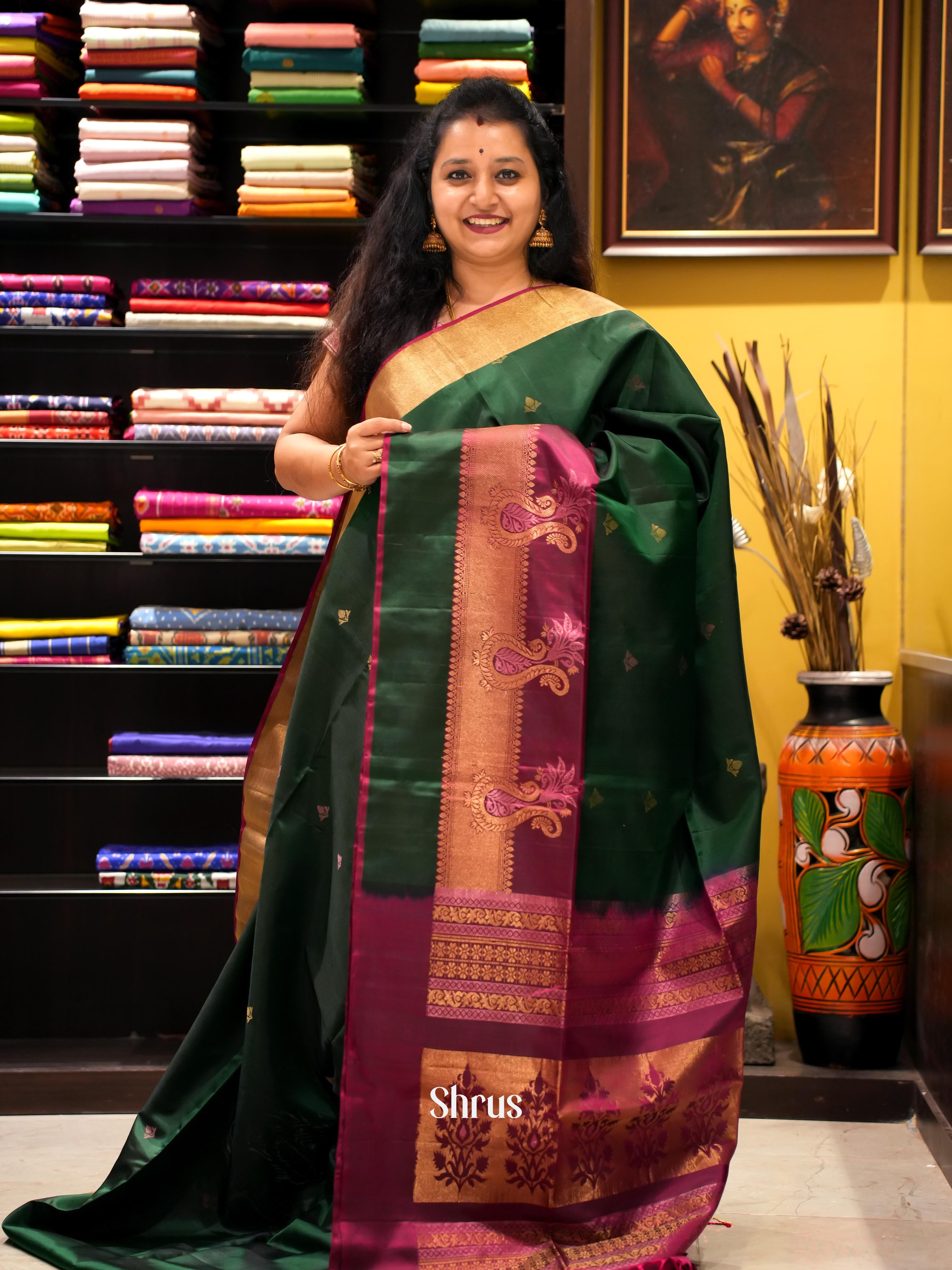 Green & Purple - Soft Silk Saree - Shop on ShrusEternity.com