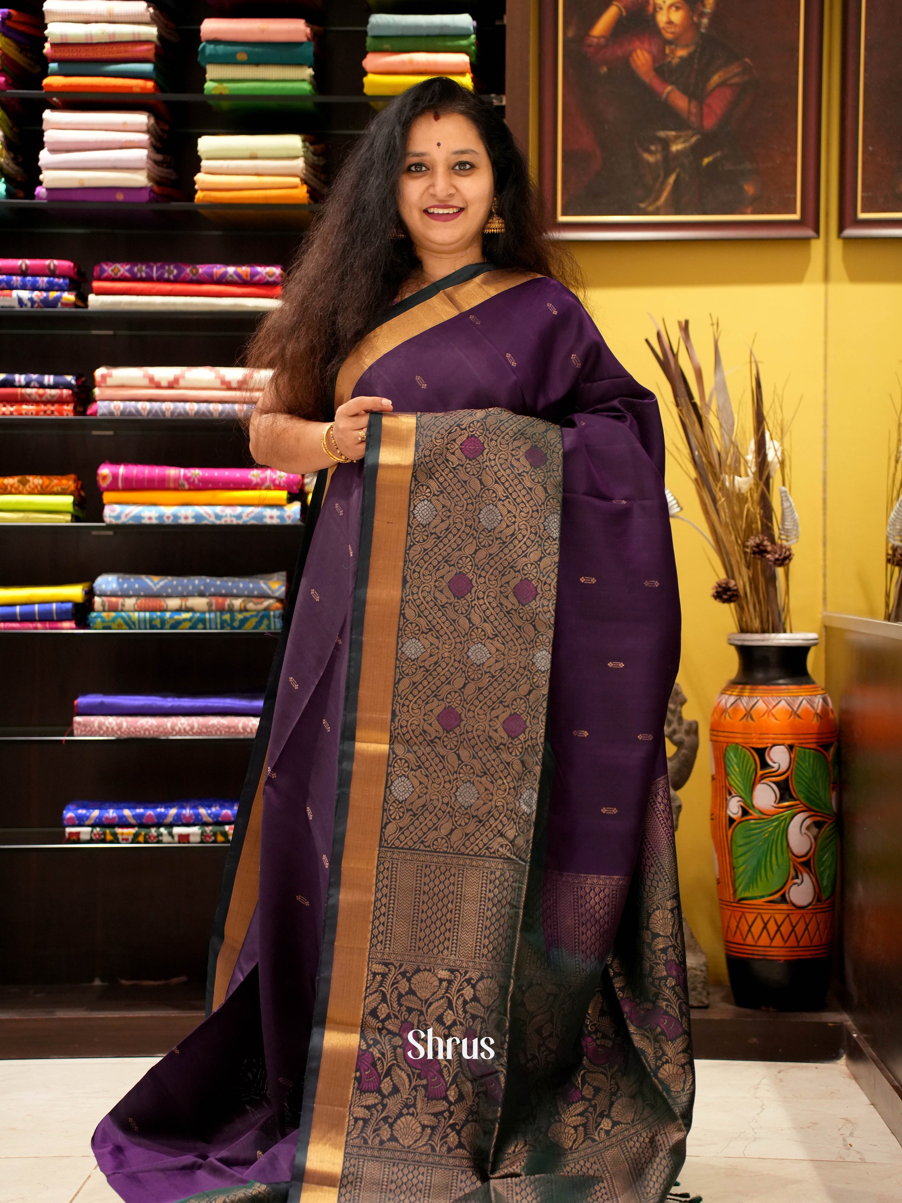 Purple & Green - Soft Silk Saree - Shop on ShrusEternity.com