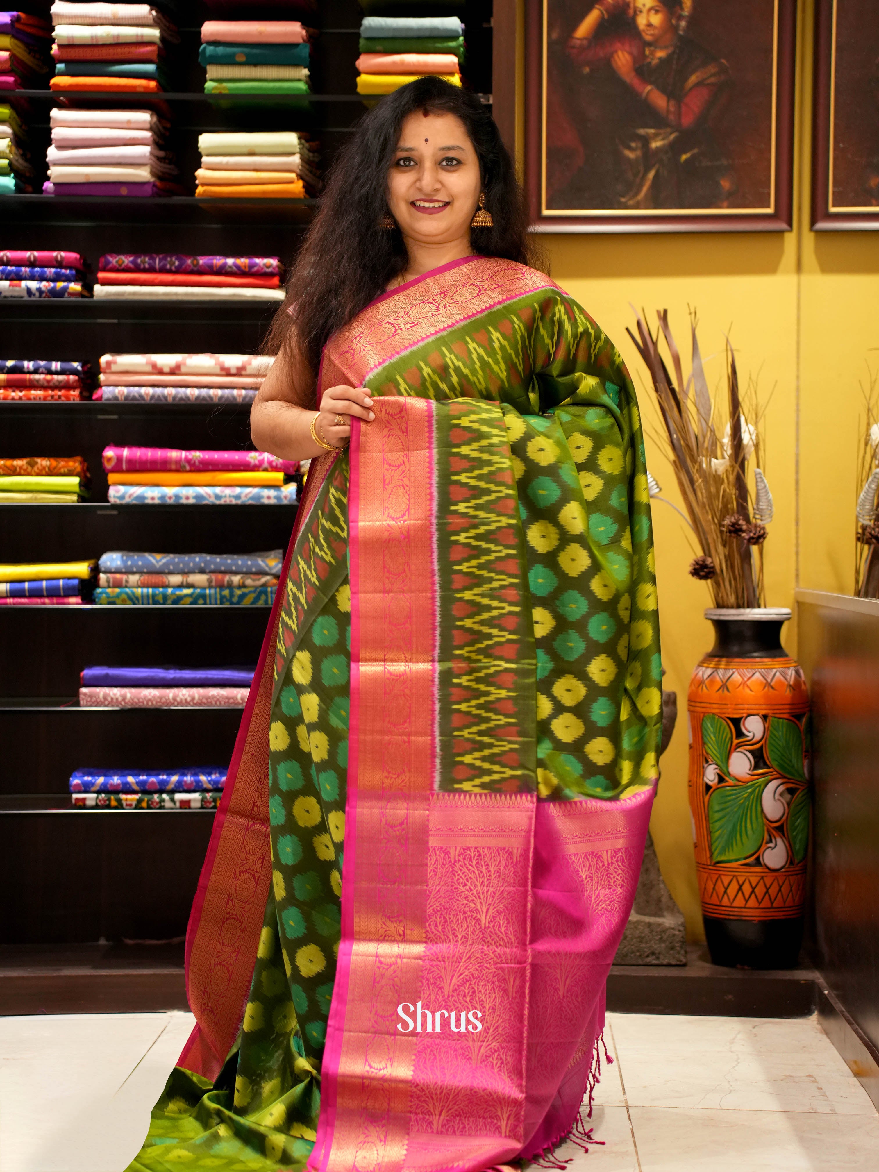 Green & Pink - Soft Silk Saree-2