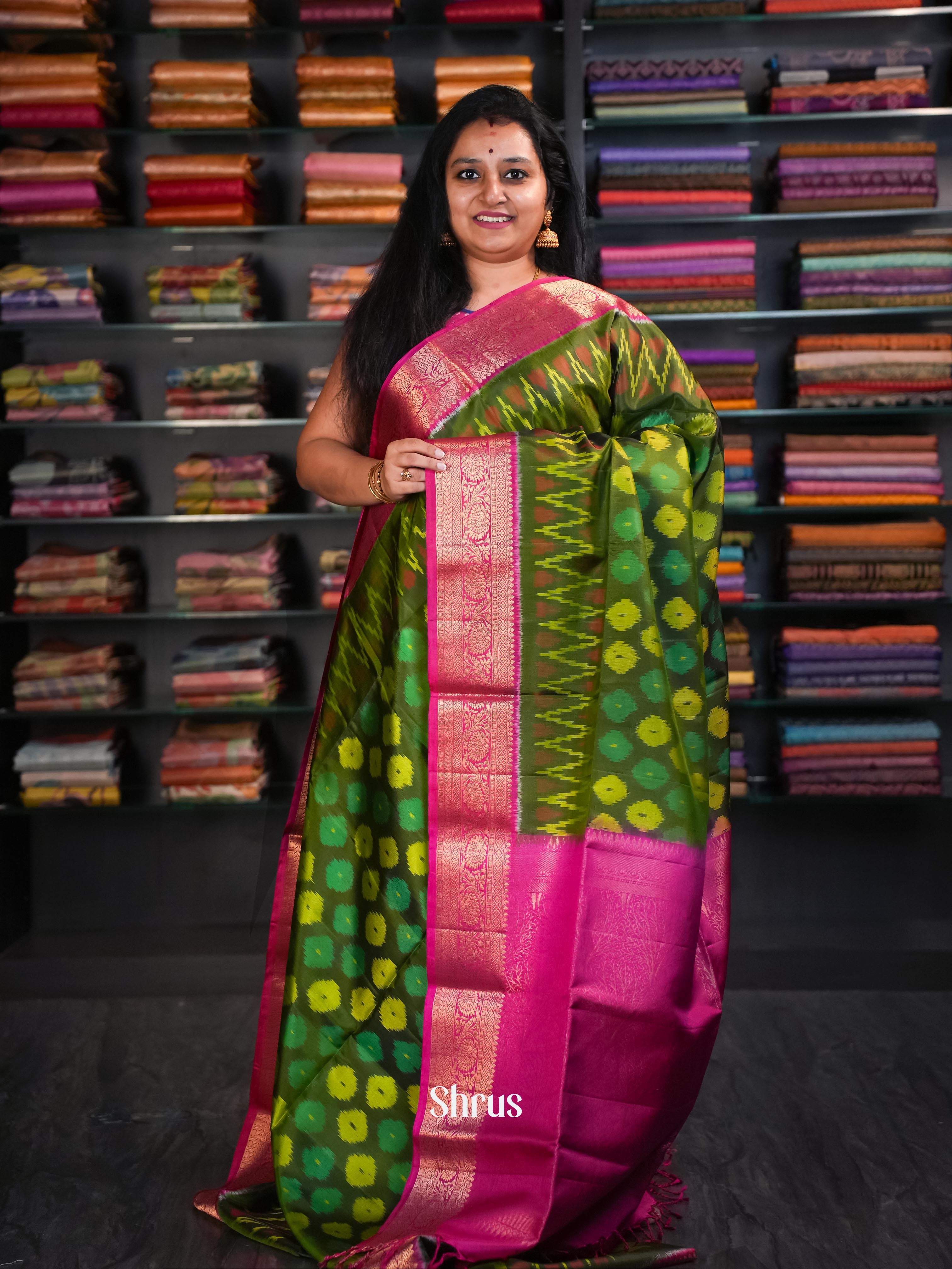 Green & Pink - Soft Silk Saree-1