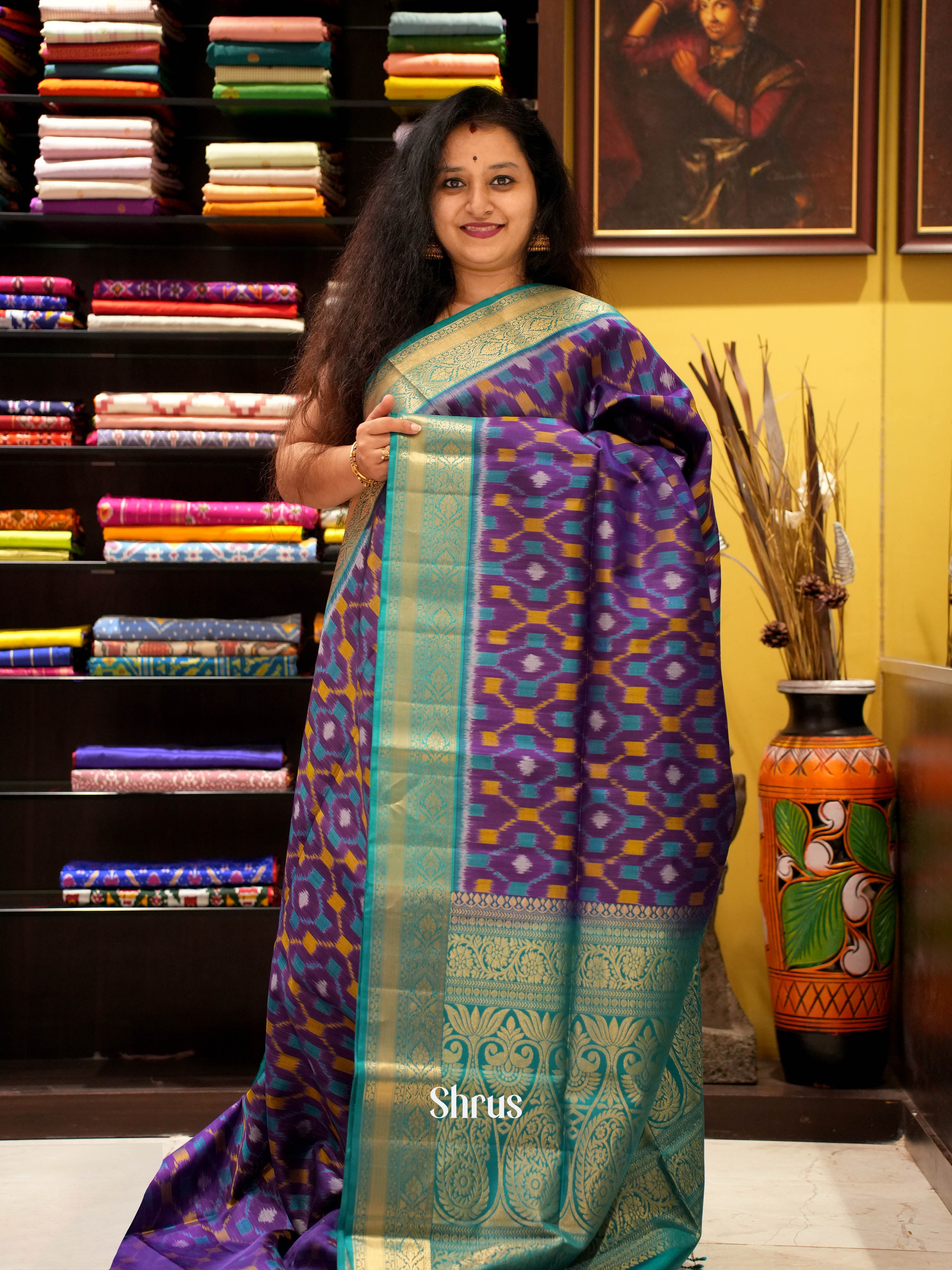 Violet & Green- Soft Silk Saree - Shop on ShrusEternity.com