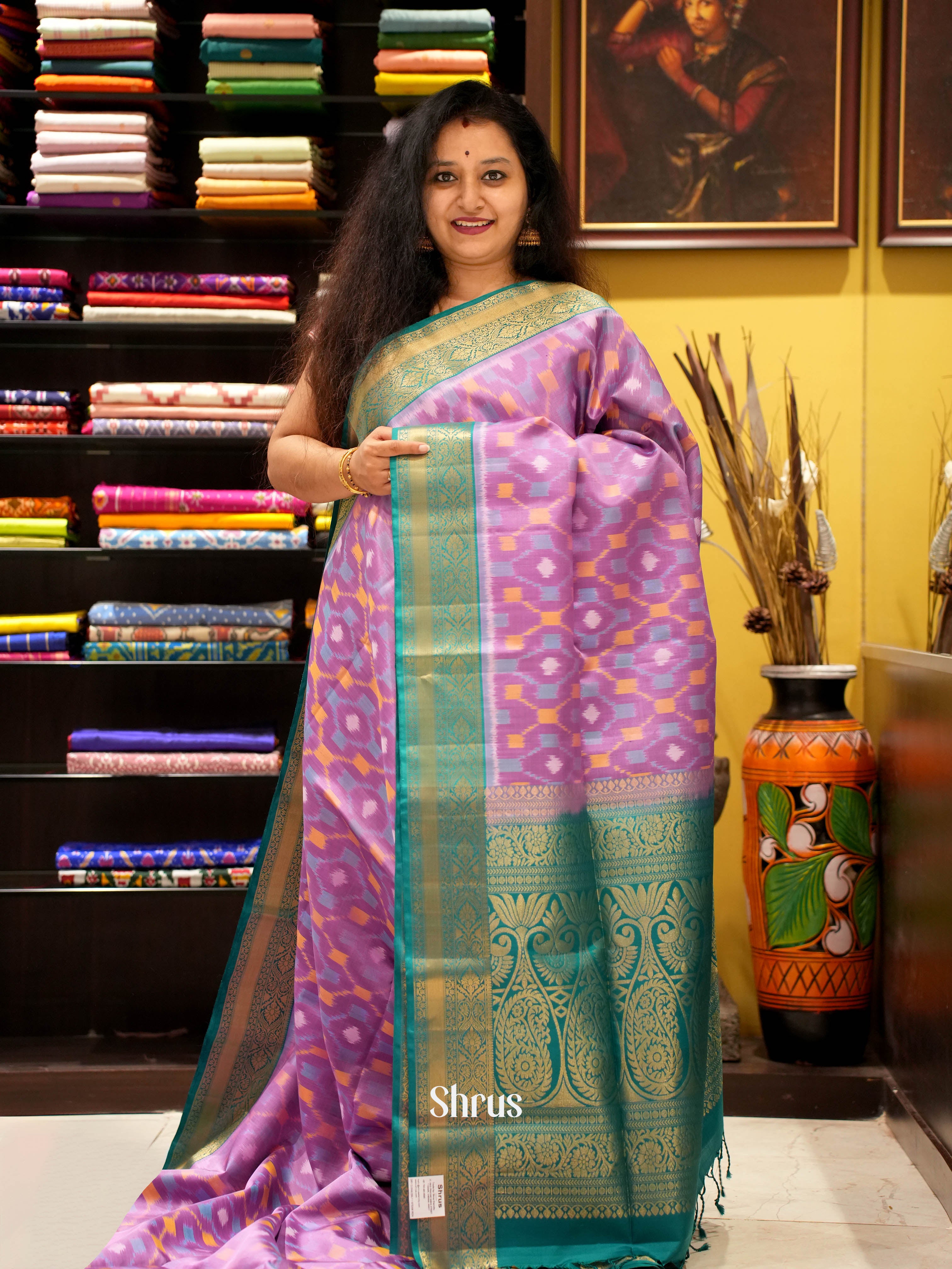 Purple & Green - Soft Silk Saree - Shop on ShrusEternity.com