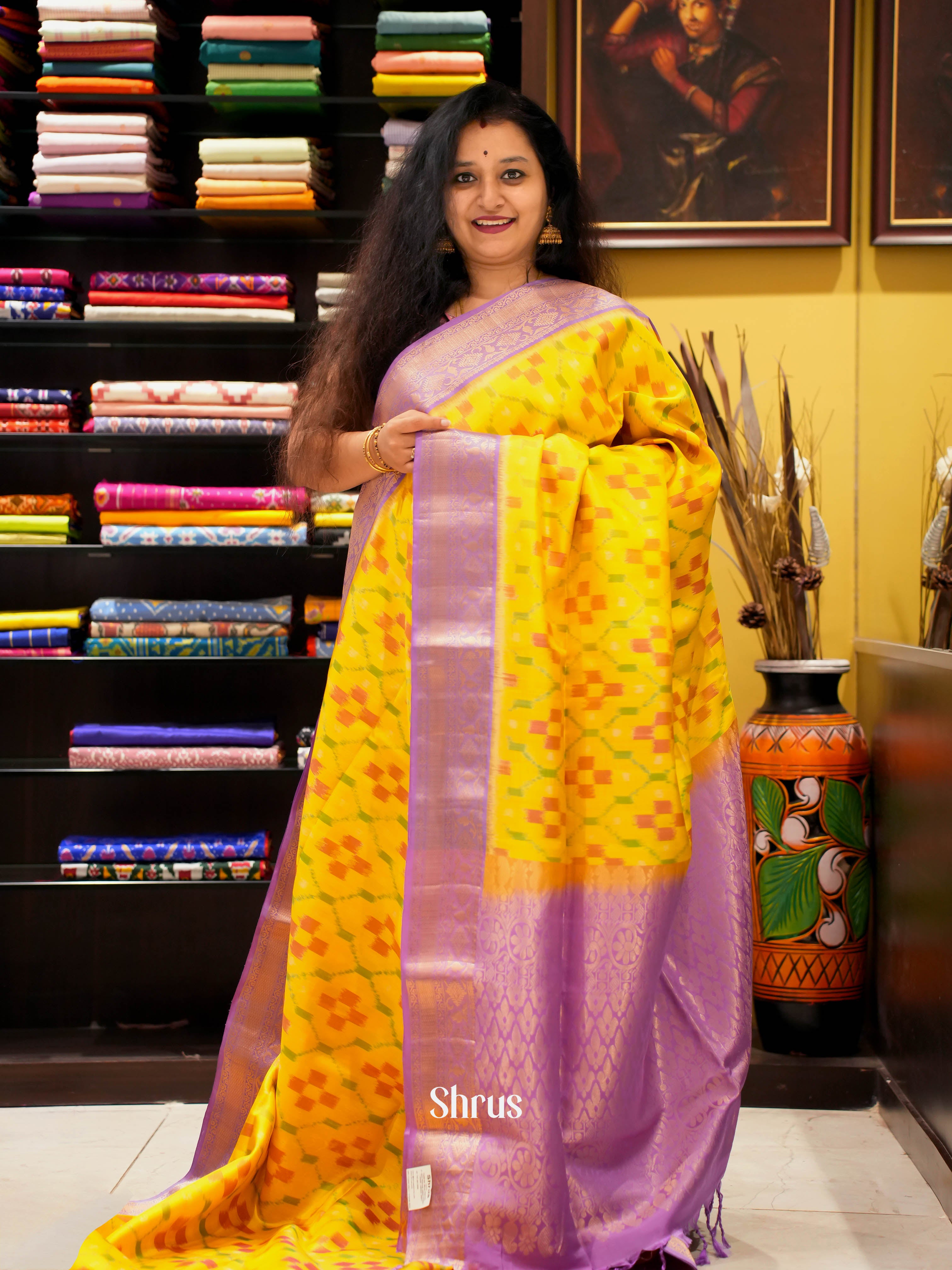 Yellow & Purple - Soft Silk Saree - Shop on ShrusEternity.com