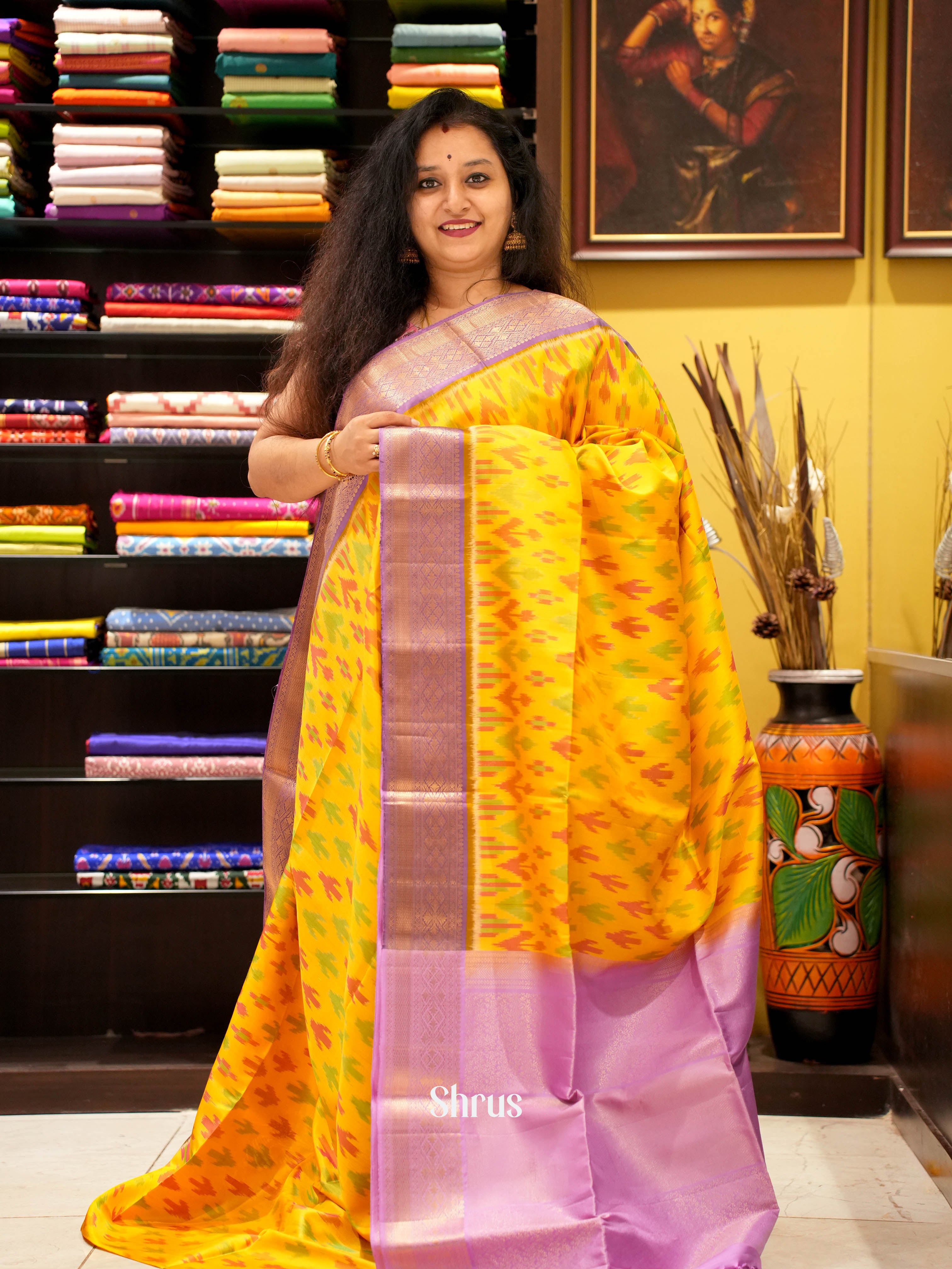 Yellow & Lavender - Soft Silk Saree - Shop on ShrusEternity.com