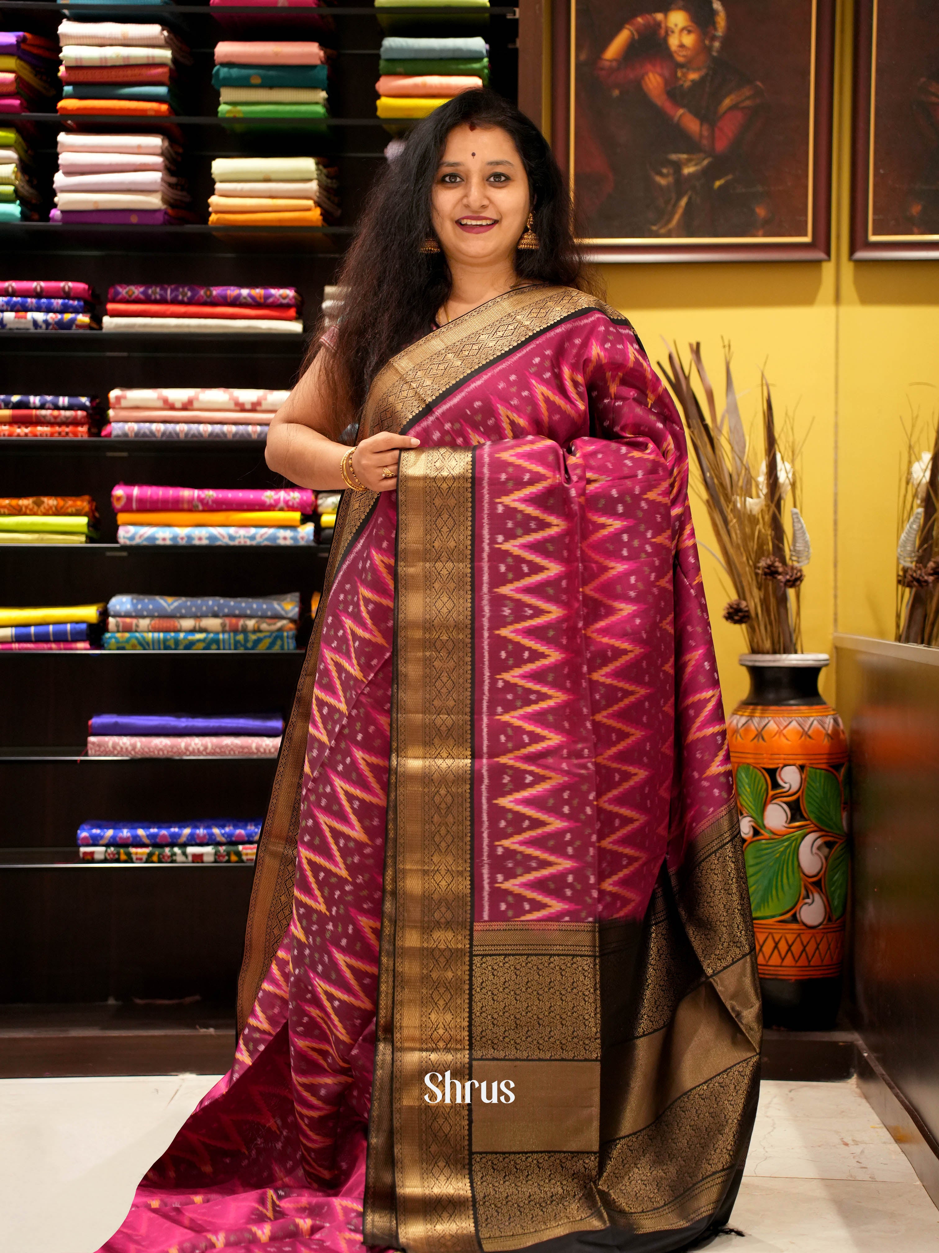 Maroon & Black - Soft Silk Saree - Shop on ShrusEternity.com