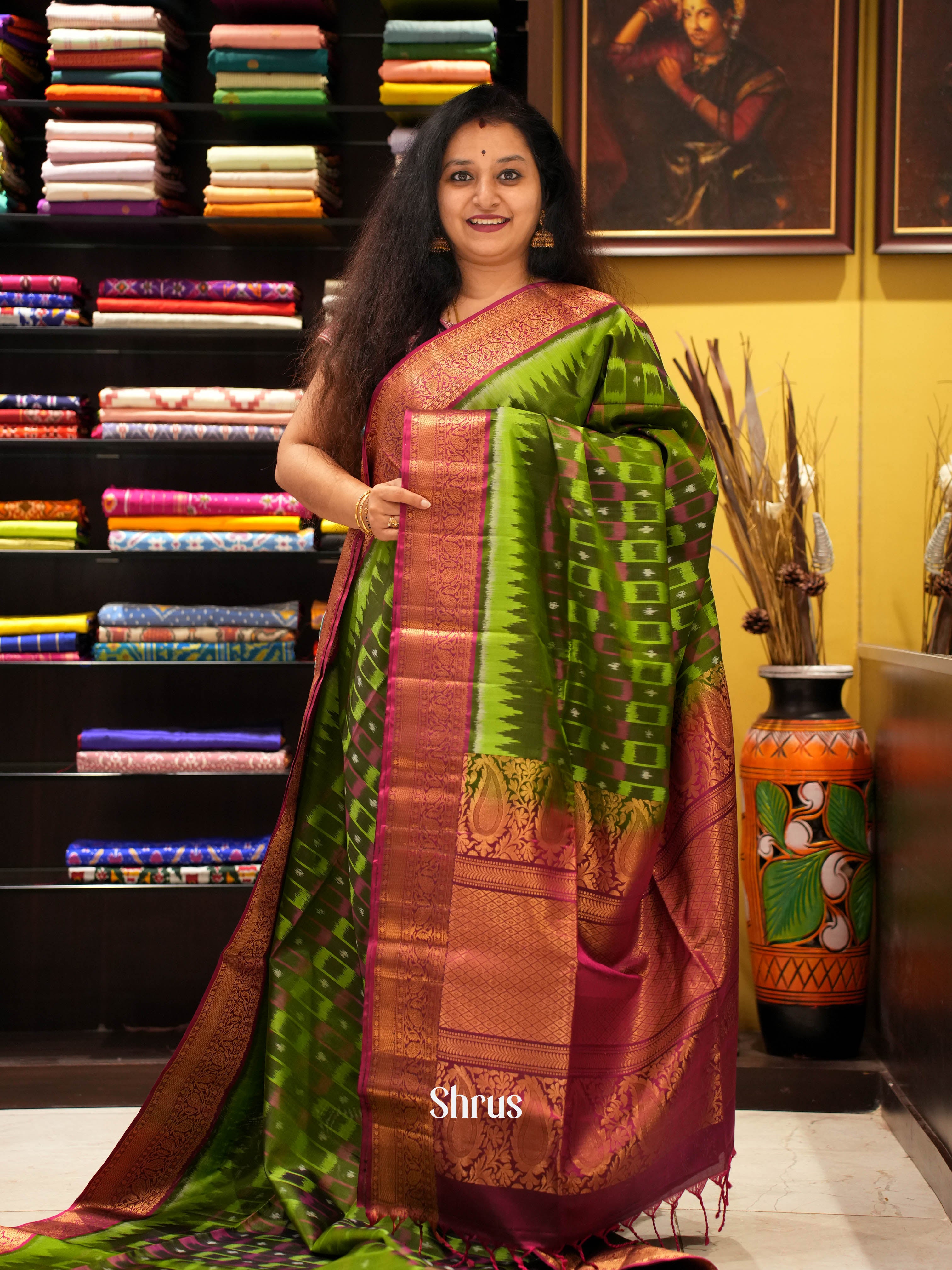 Green & Maroon - Soft Silk Saree - Shop on ShrusEternity.com