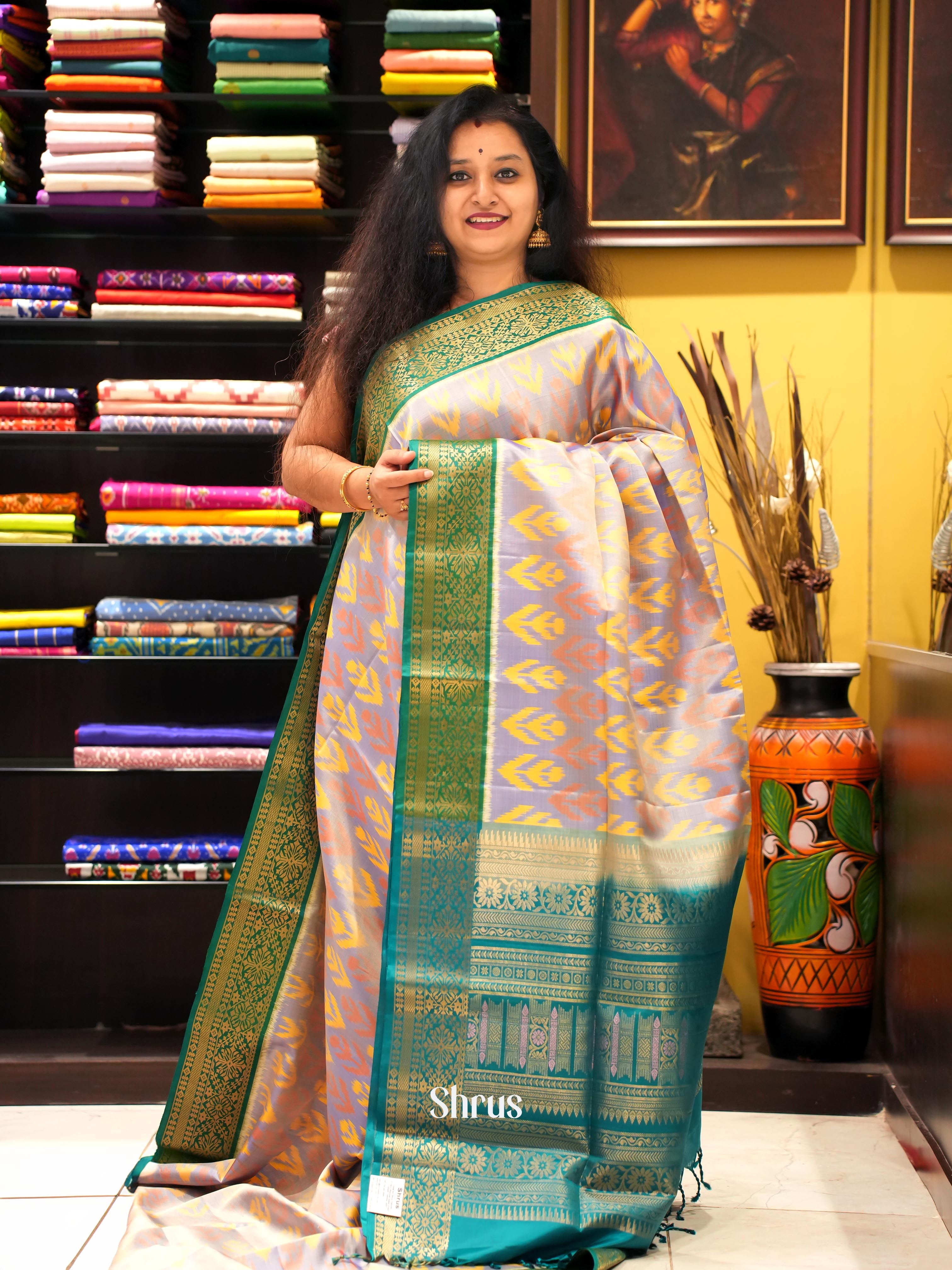Mild Lavender & Teal - Soft Silk Saree - Shop on ShrusEternity.com