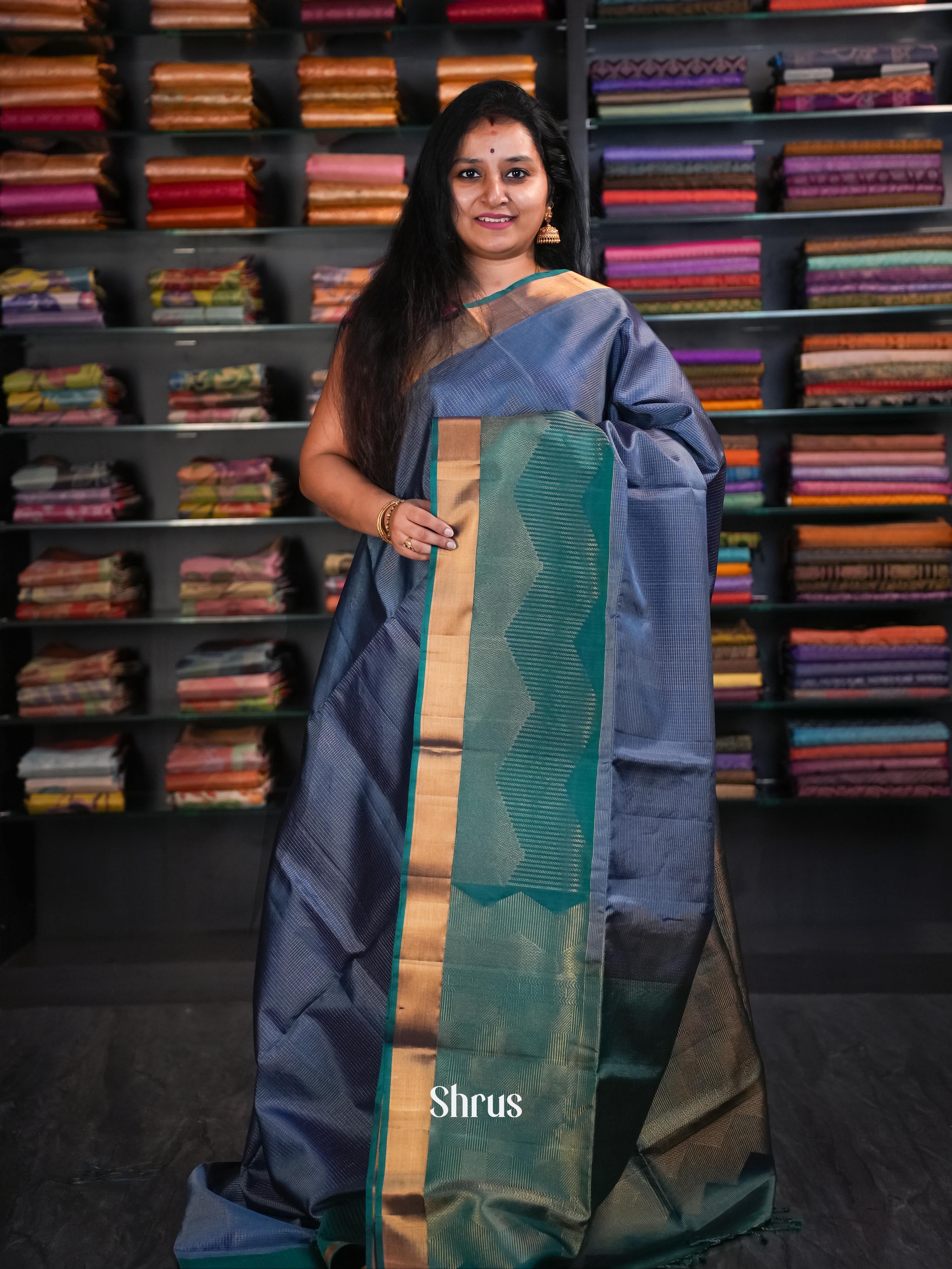 Blue & Green - Soft Silk Saree - Shop on ShrusEternity.com