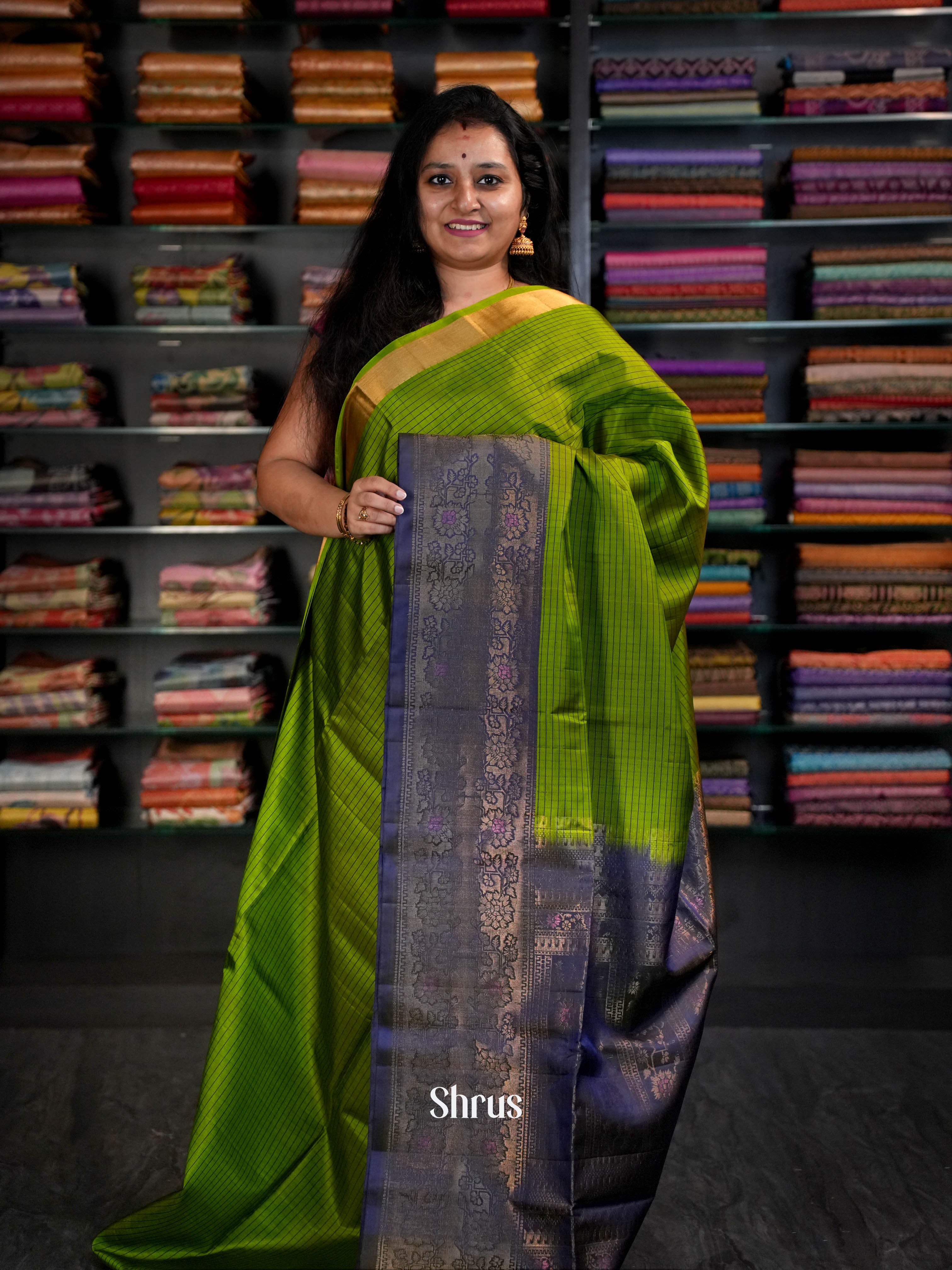 Green & Double Shaded Indigo - Soft Silk Saree - Shop on ShrusEternity.com