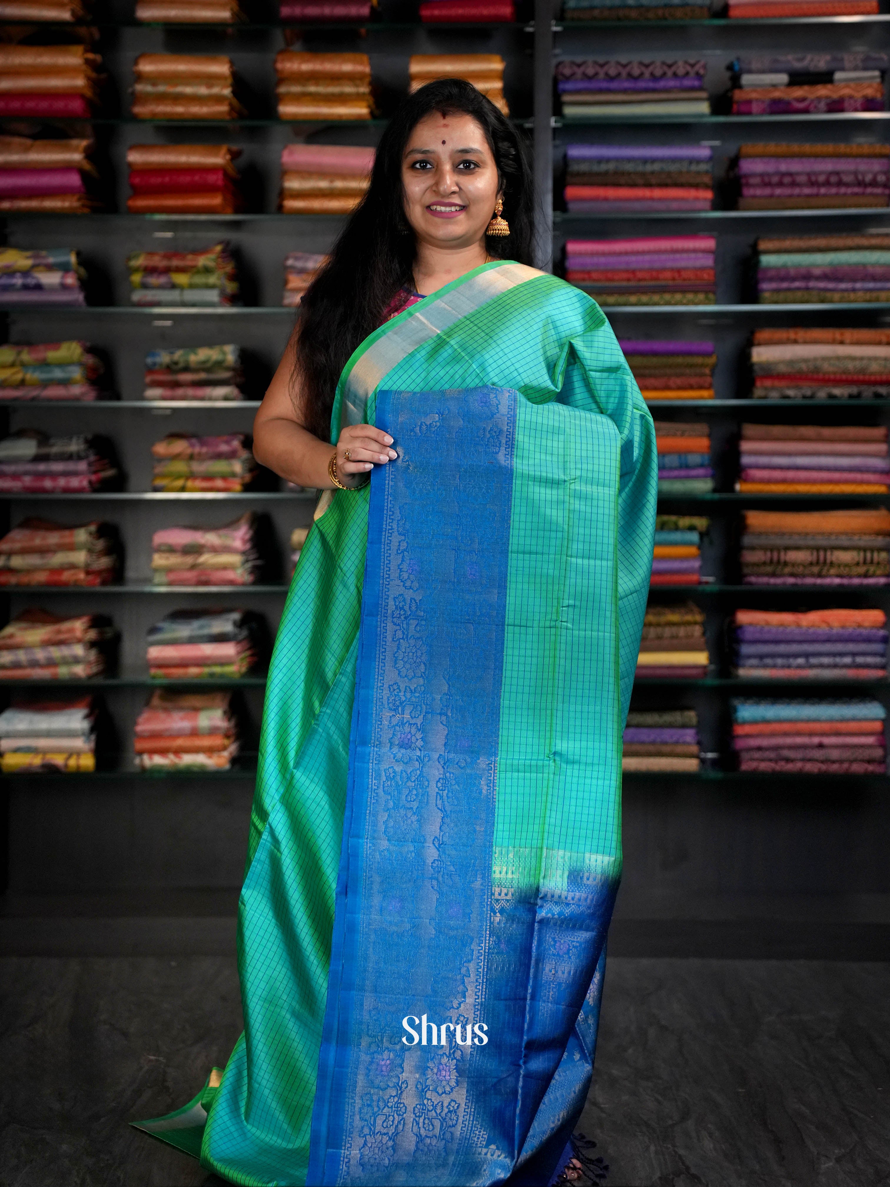 Teal & Blue - Soft Silk Saree - Shop on ShrusEternity.com