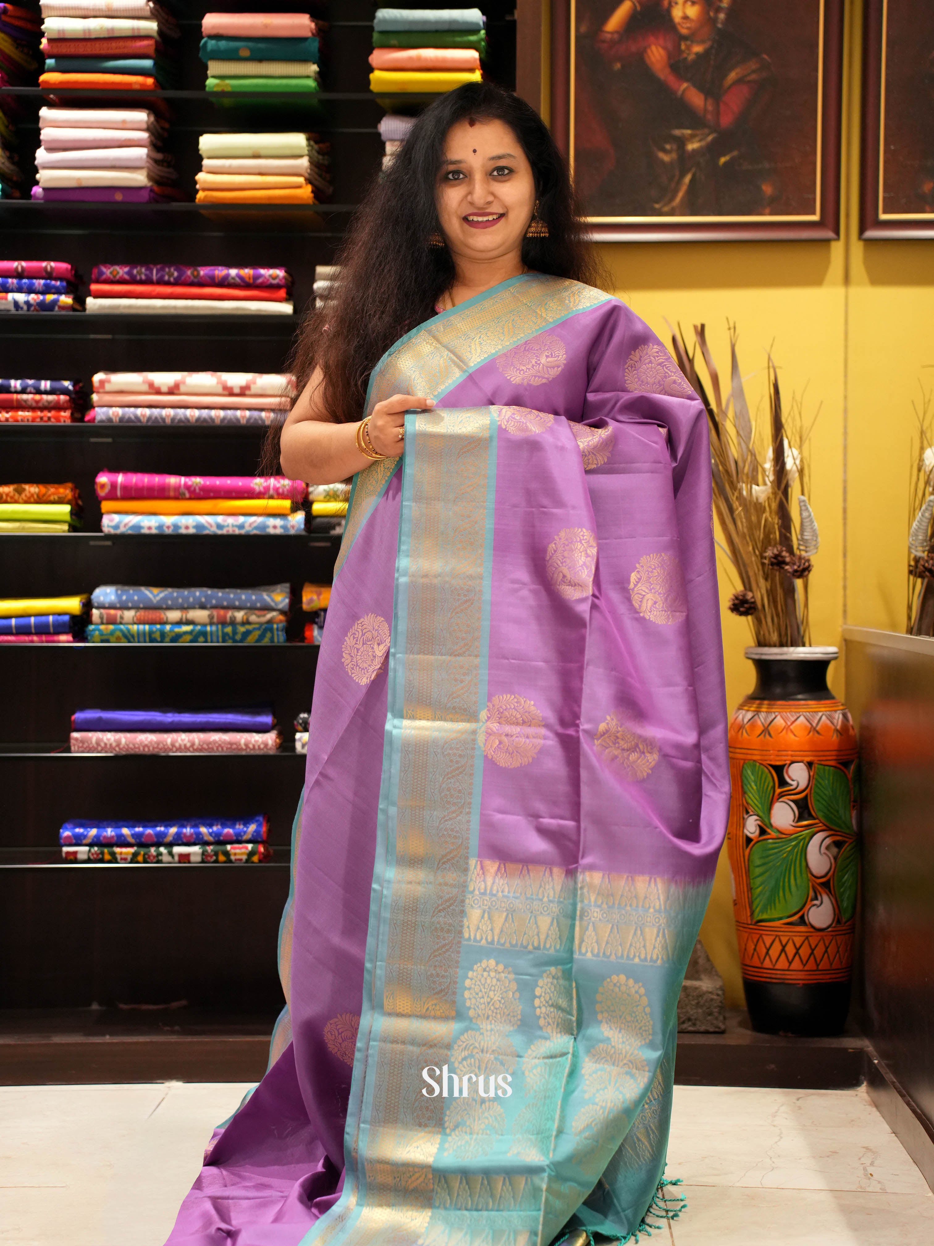 Purple & Teal - Soft Silk Saree - Shop on ShrusEternity.com