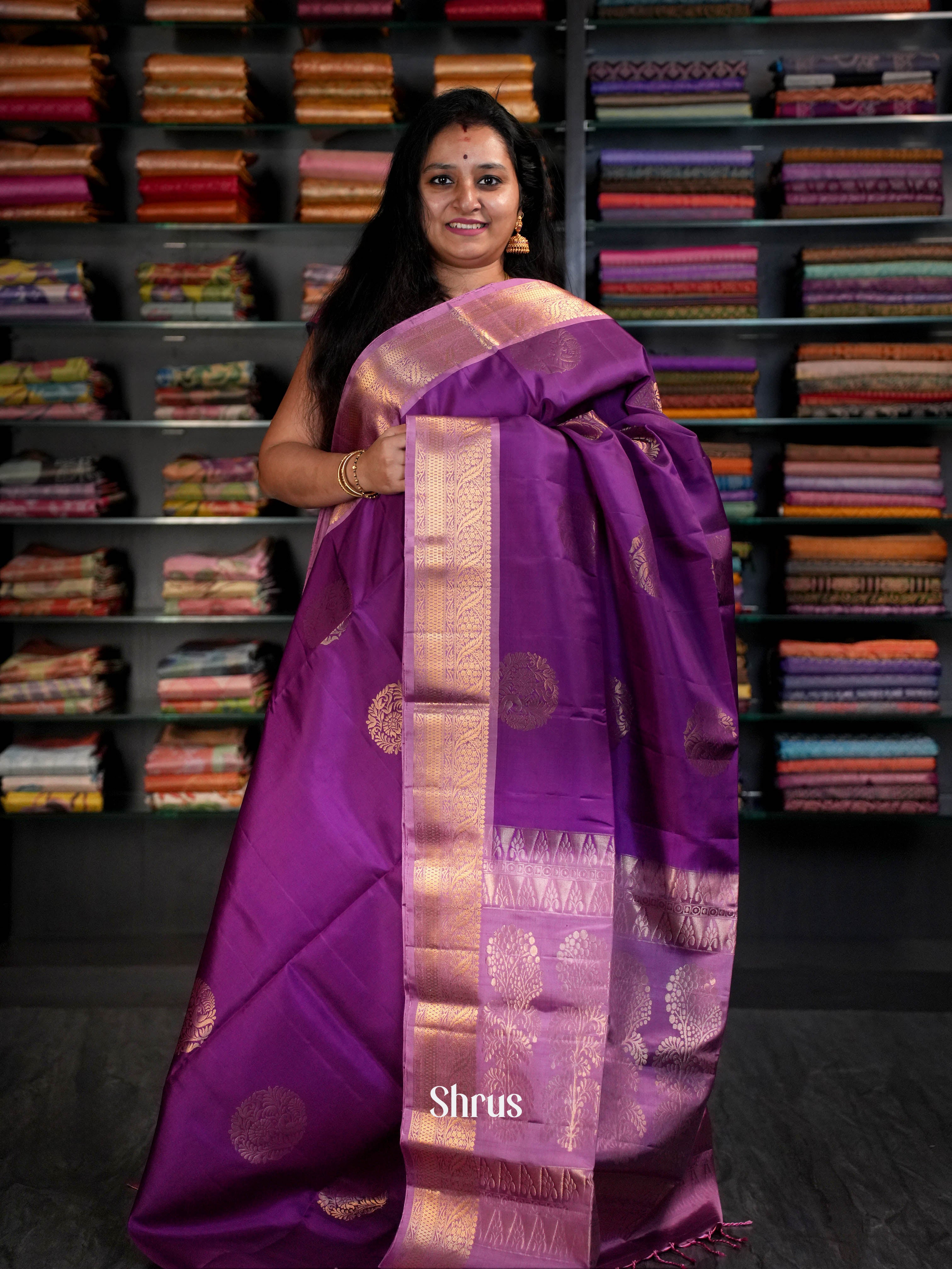 Imperial Purple & Violet pink - Soft Silk Saree - Shop on ShrusEternity.com