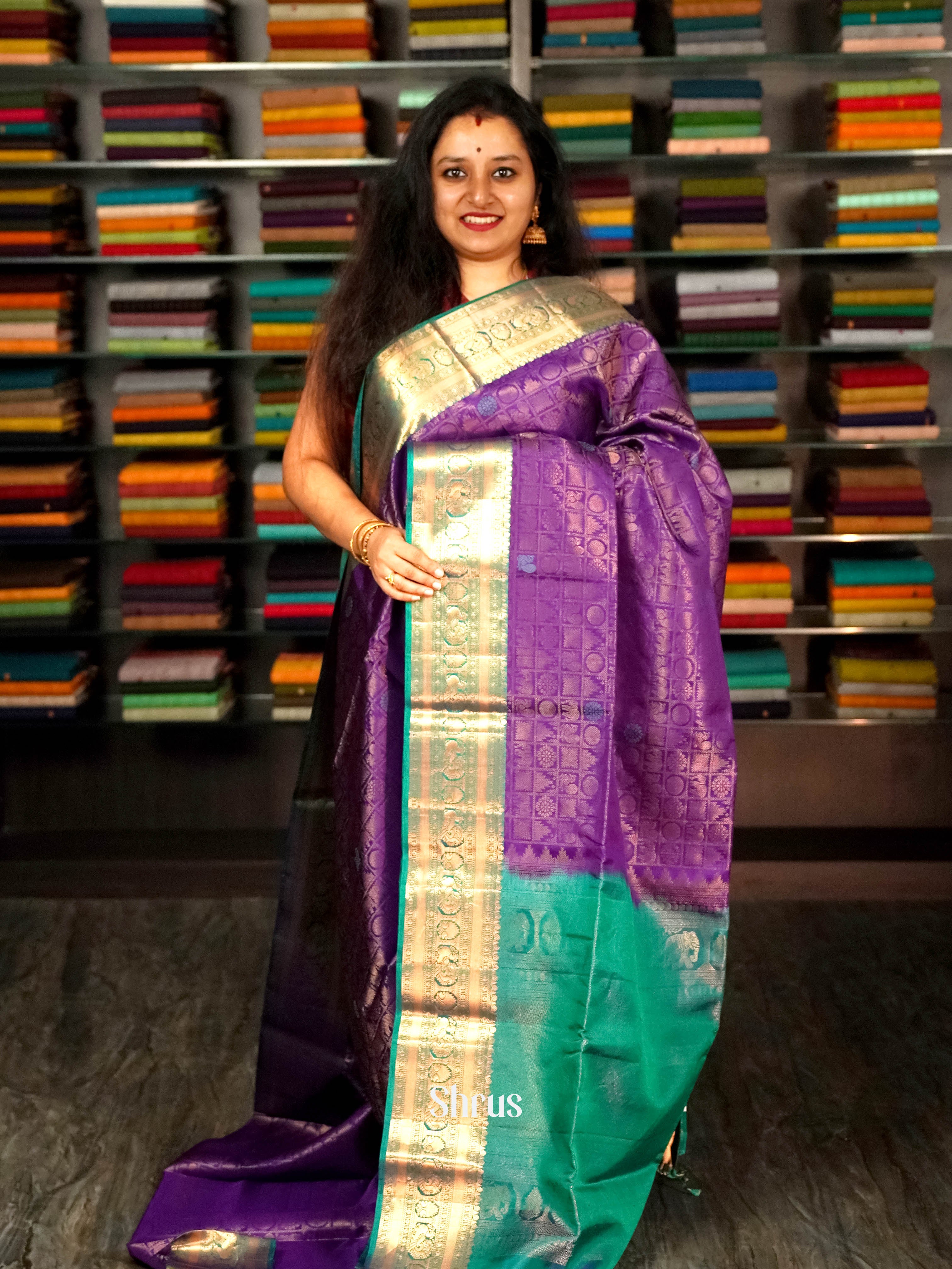Purple & Teal - Soft Silk saree - Shop on ShrusEternity.com