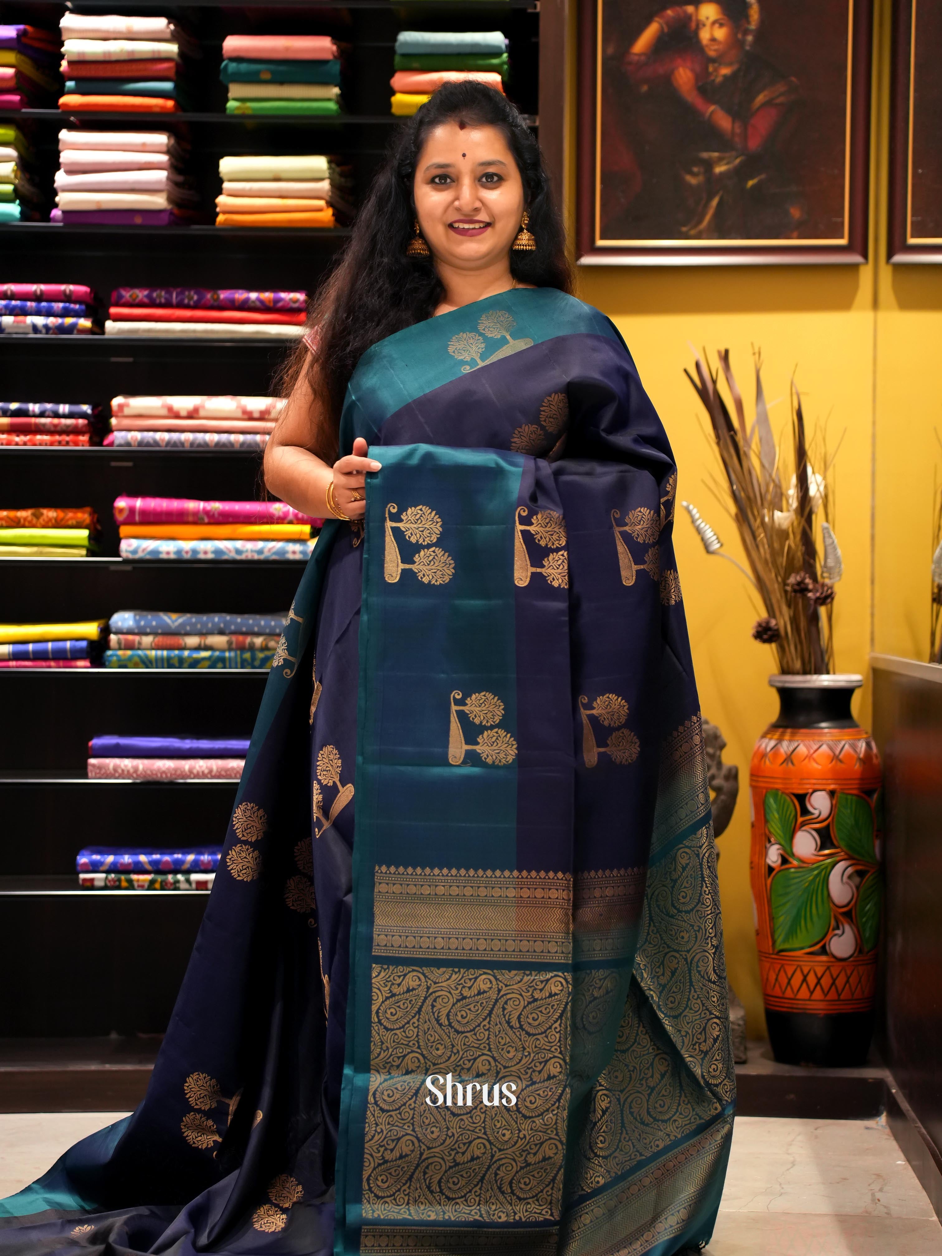 Blue(Single Tone) - Soft Silk Saree - Shop on ShrusEternity.com