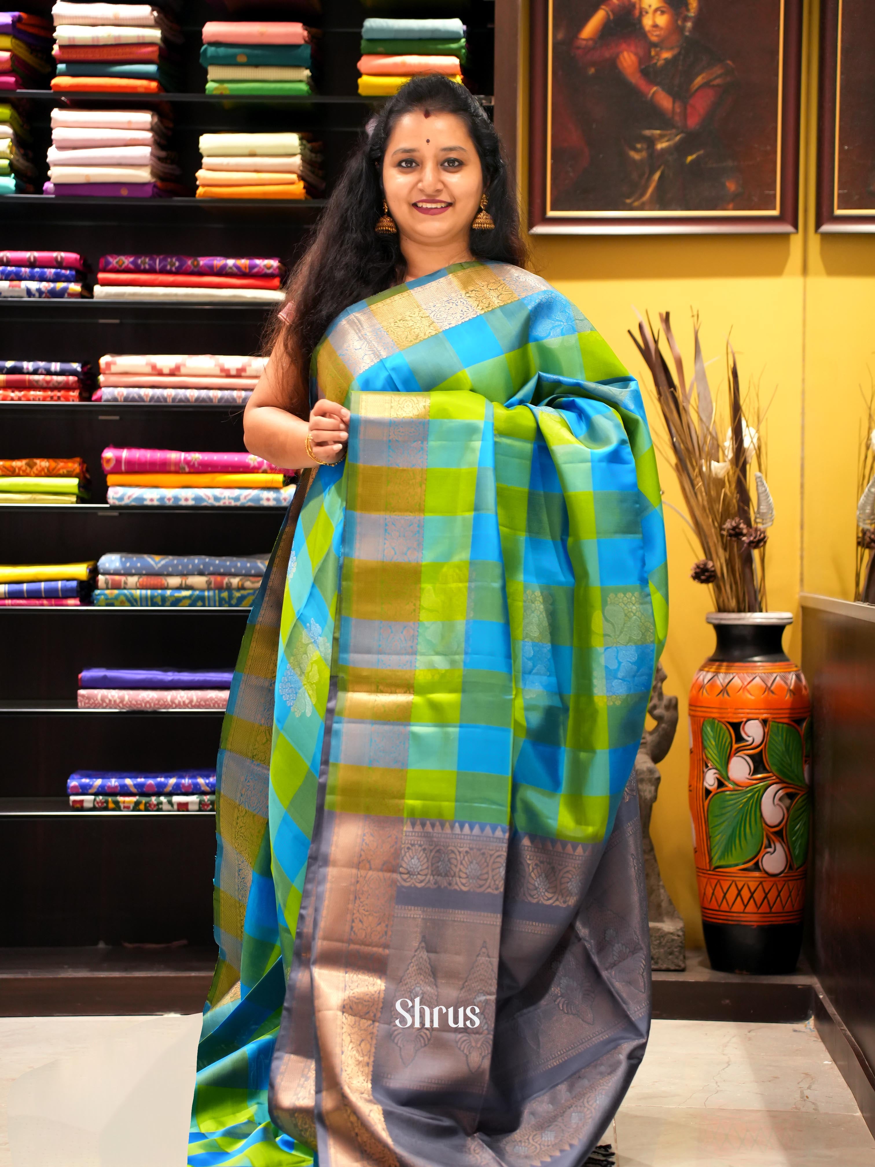 Green & Blue - Soft Silk Saree - Shop on ShrusEternity.com